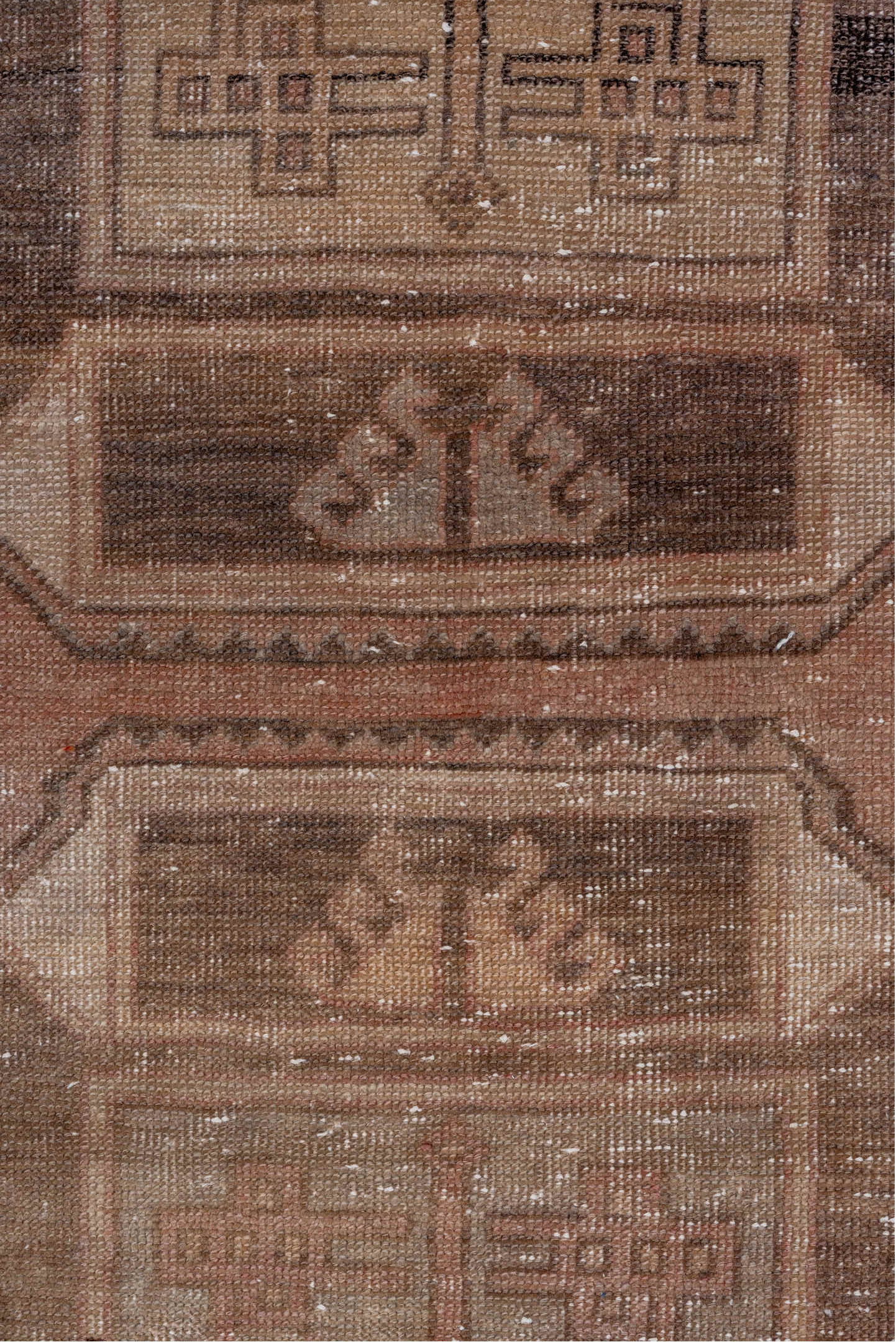 2' x 9' one-of-a-kind handmade vintage Oushak runner rug. Color palette: brown, gray, light gray, off-white, pink, red, snow