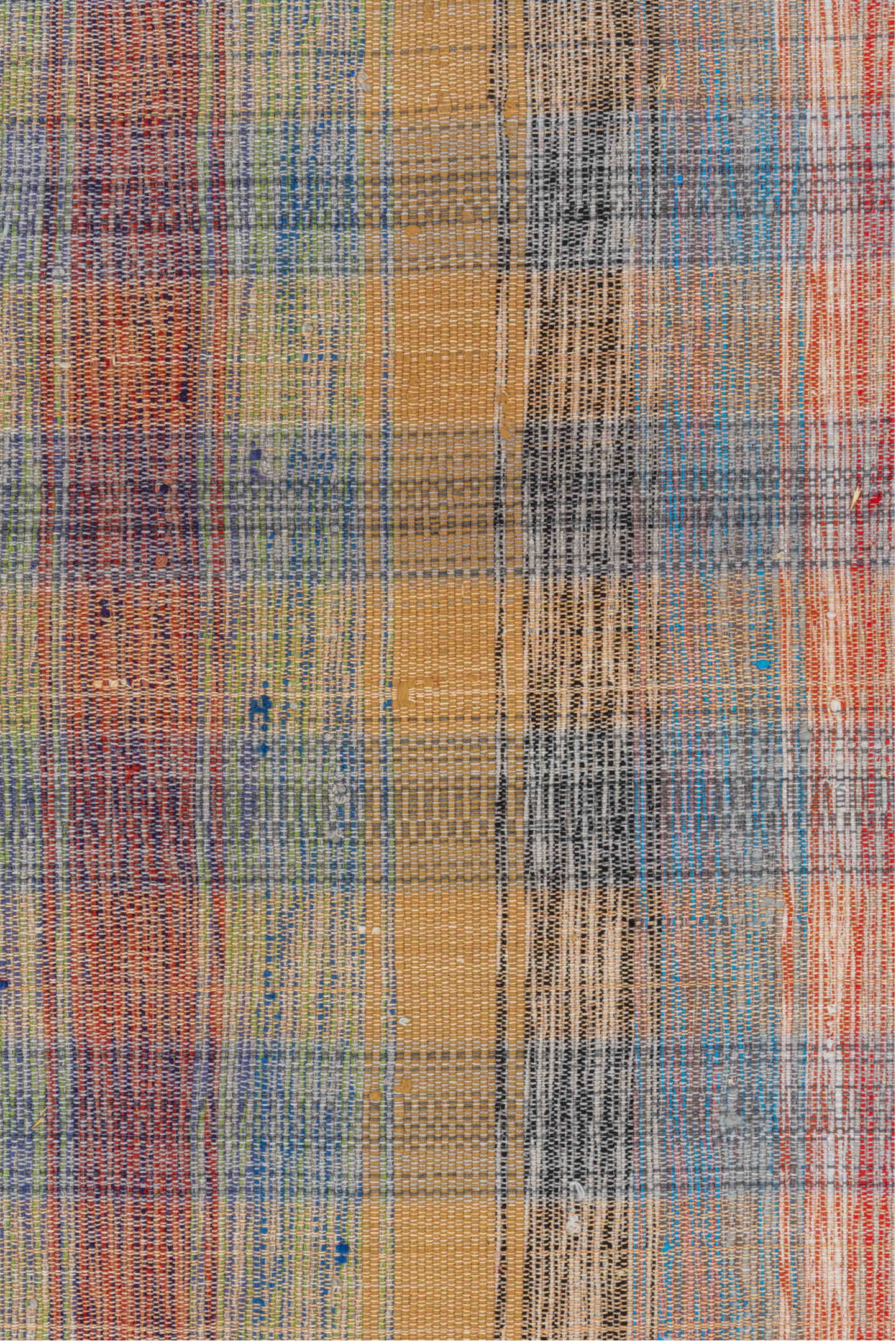 11' x 20' one-of-a-kind handmade vintage Rag Rug oversize rug. Color palette: blue, brown, dark gray, gray, pink, red