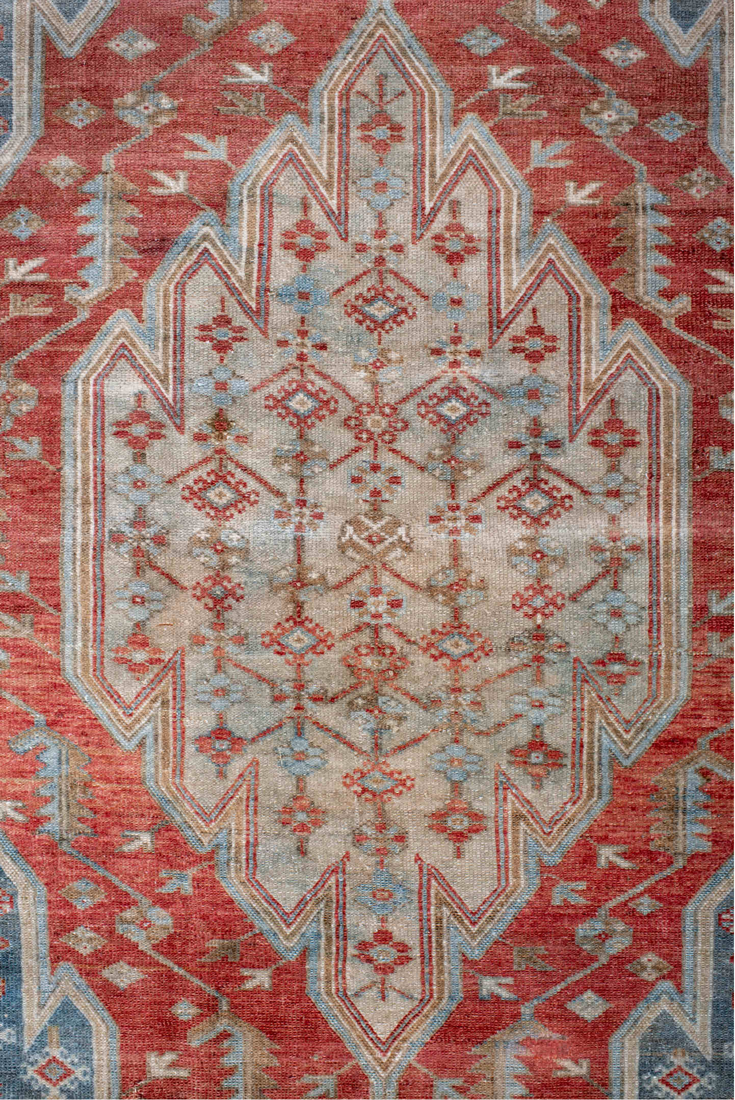 4' x 6' one-of-a-kind handmade vintage Malayer small size rug. Color palette: blue, brown, dark gray, gray, light blue
