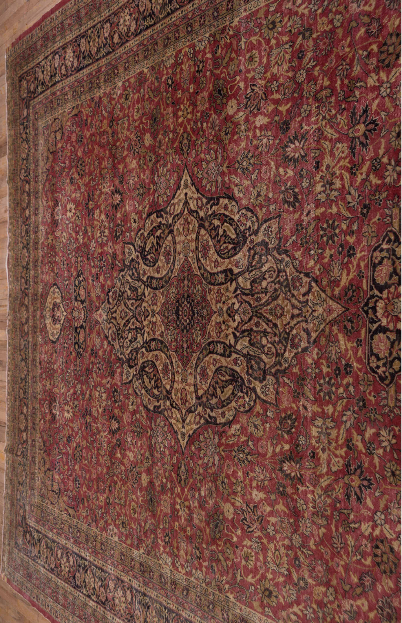 9' x 12' one-of-a-kind handmade vintage Sivas large size rug. Color palette: black, brown, charcoal, gray, pink, red