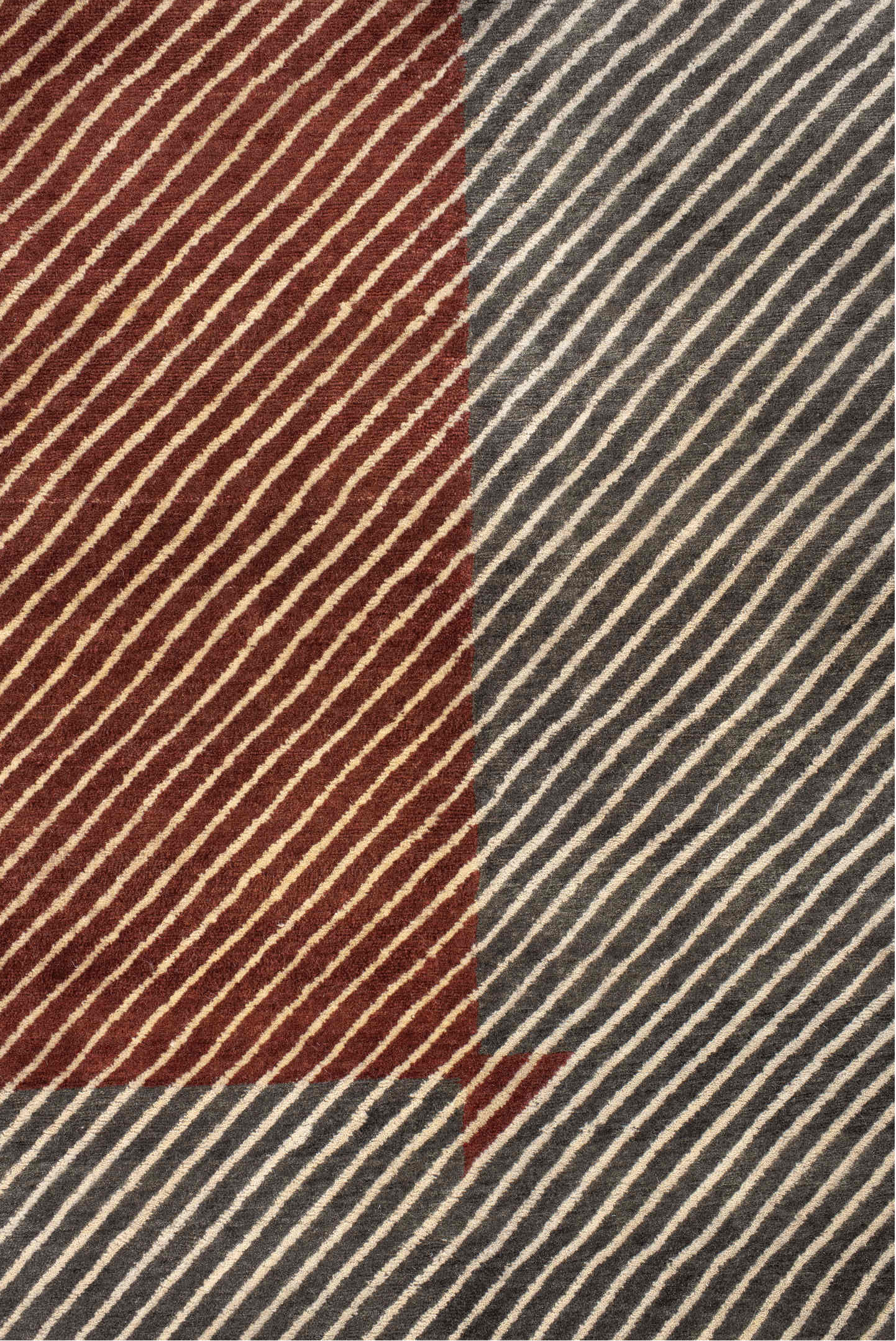 10' x 14' one-of-a-kind handmade vintage Tibetan large size rug. Color palette: brown, off-white, pink, gray, black