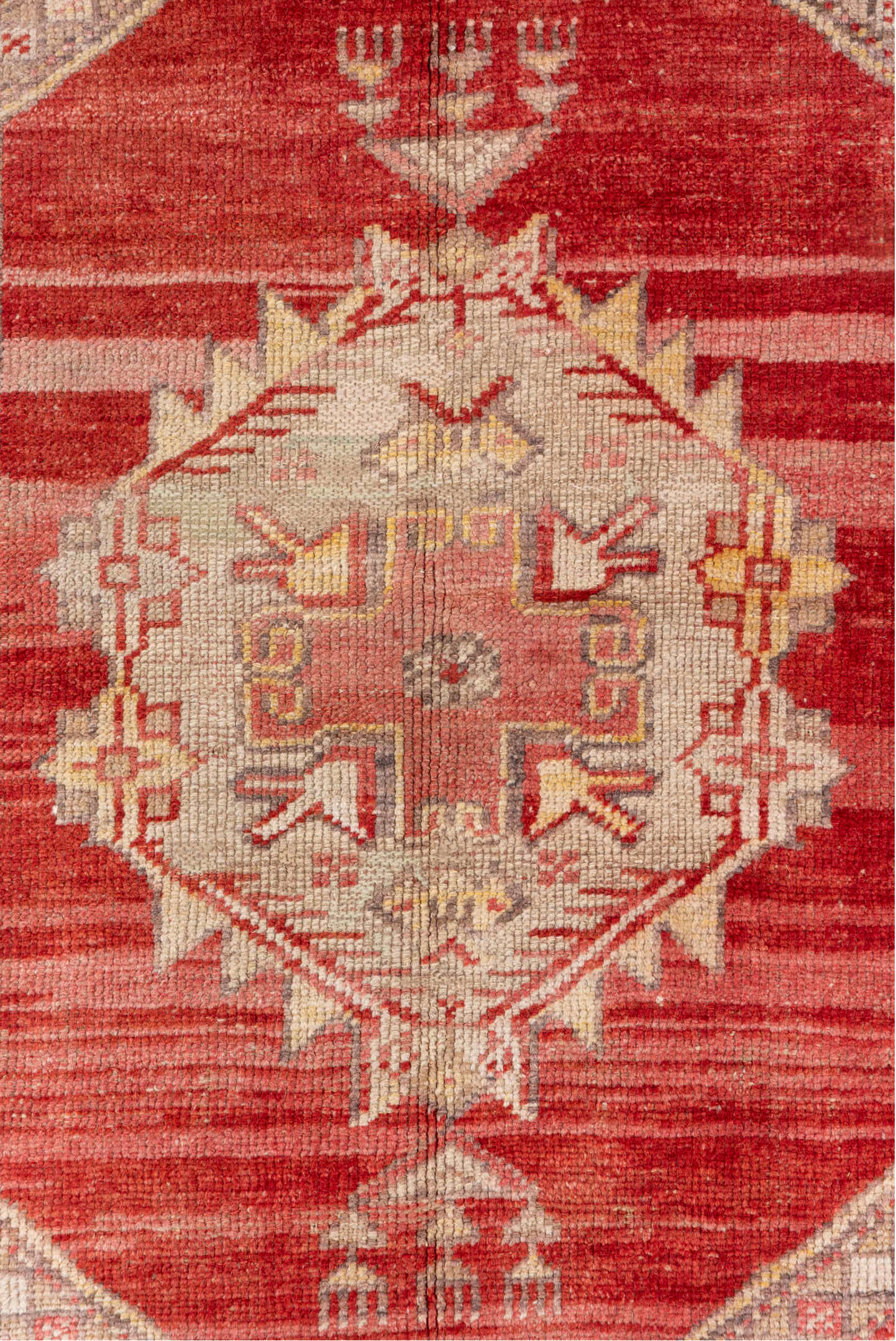 3' x 5' one-of-a-kind handmade vintage Oushak small size rug. Color palette: brown, gray, light gray, orange, pink, red