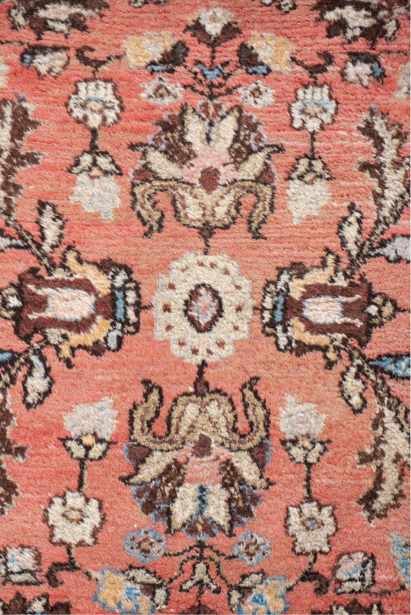 2' x 9' one-of-a-kind handmade vintage Lilian runner rug. Color palette: gray, red, pink, brown, light gray, off-white