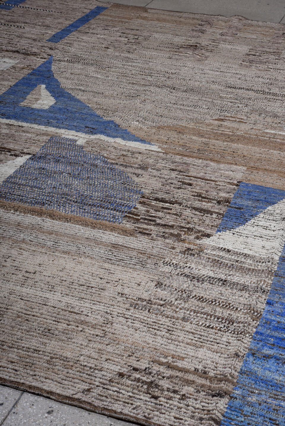 9' x 11' one-of-a-kind handmade vintage Tulu large size rug. Color palette: black, blue, charcoal, dark gray, gray