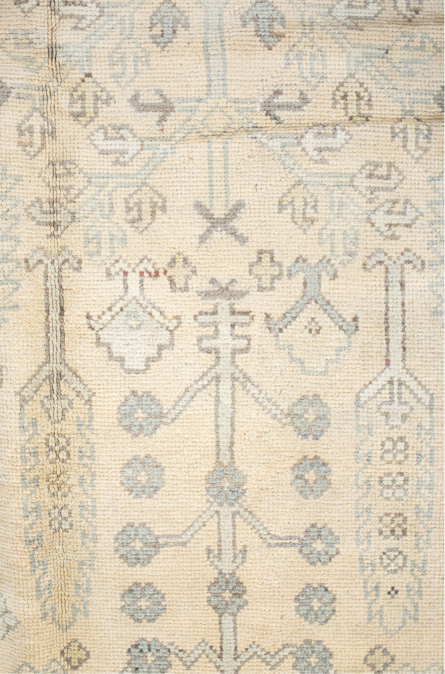 8' x 11' one-of-a-kind handmade vintage Oushak large size rug. Color palette: brown, gray, light gray, off-white, orange