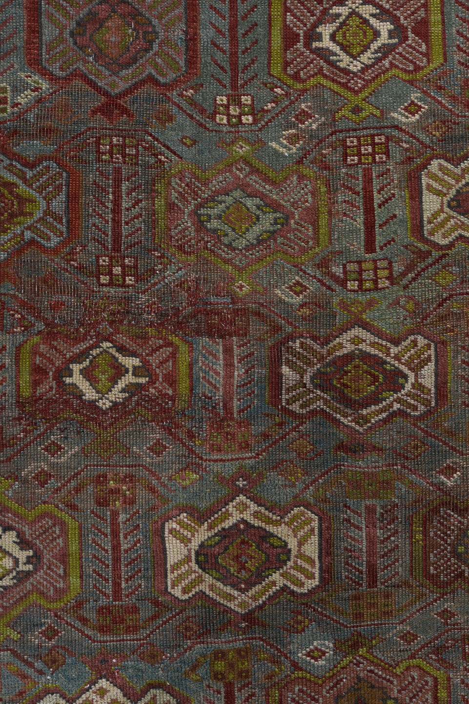 4' x 7' one-of-a-kind handmade vintage Afshar rug. Color palette: brown, dim gray, gray, pink, red