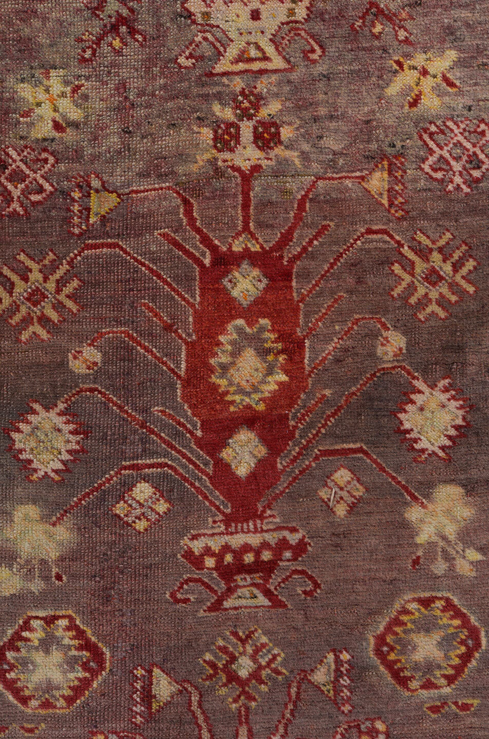 4' x 5' one-of-a-kind handmade vintage Anatol small size rug. Color palette: brown, gray, light gray, off-white, orange