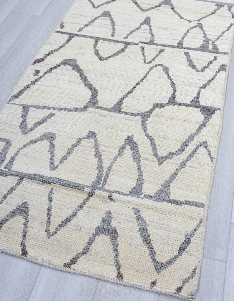 3' x 9' one-of-a-kind handmade vintage Tulu runner rug. Color palette: blue, dark gray, dim gray, gainsboro, gray