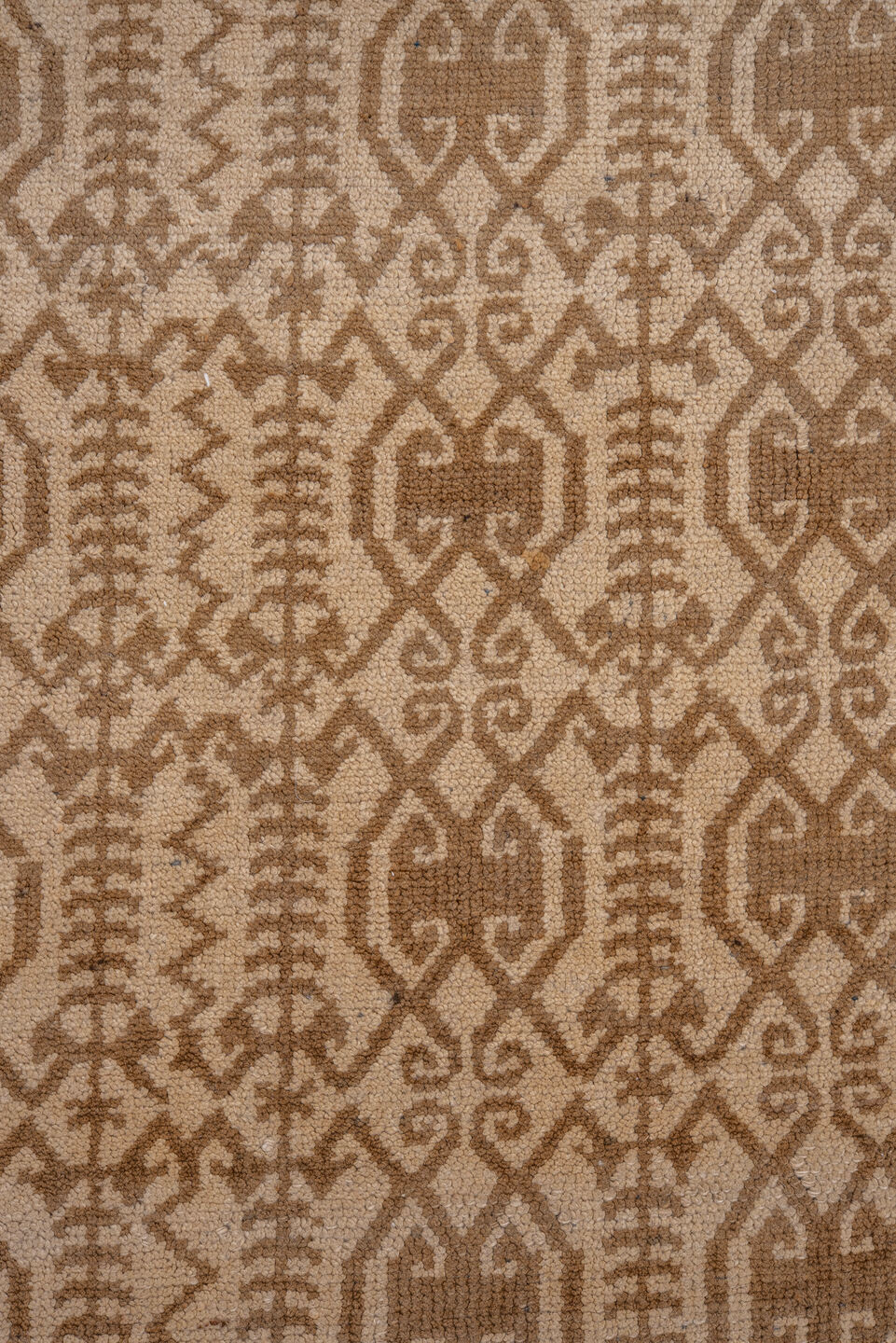 3' x 9' one-of-a-kind handmade vintage Oushak runner rug. Color palette: brown, off-white, orange, snow, tan, white