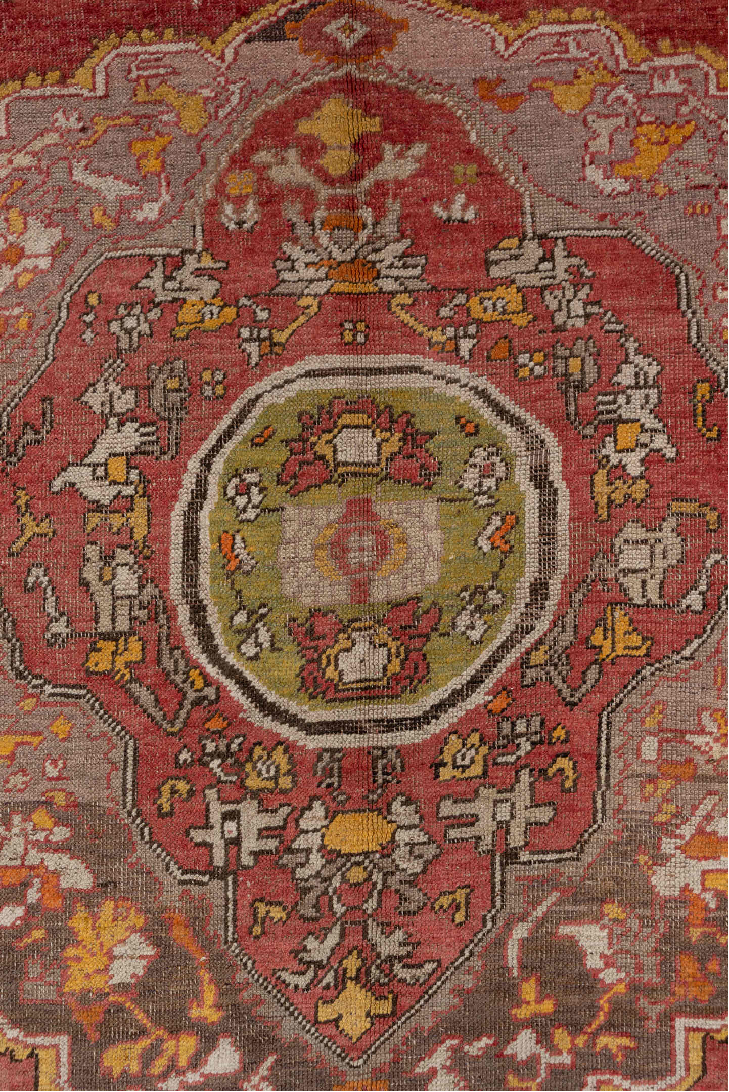 5' x 8' one-of-a-kind handmade vintage Oushak medium size rug. Color palette: brown, gray, pink