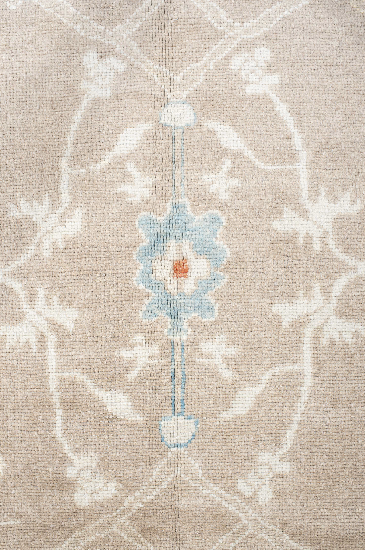 9' x 13' one-of-a-kind handmade vintage Oushak large size rug. Color palette: off-white, brown, gray, light gray