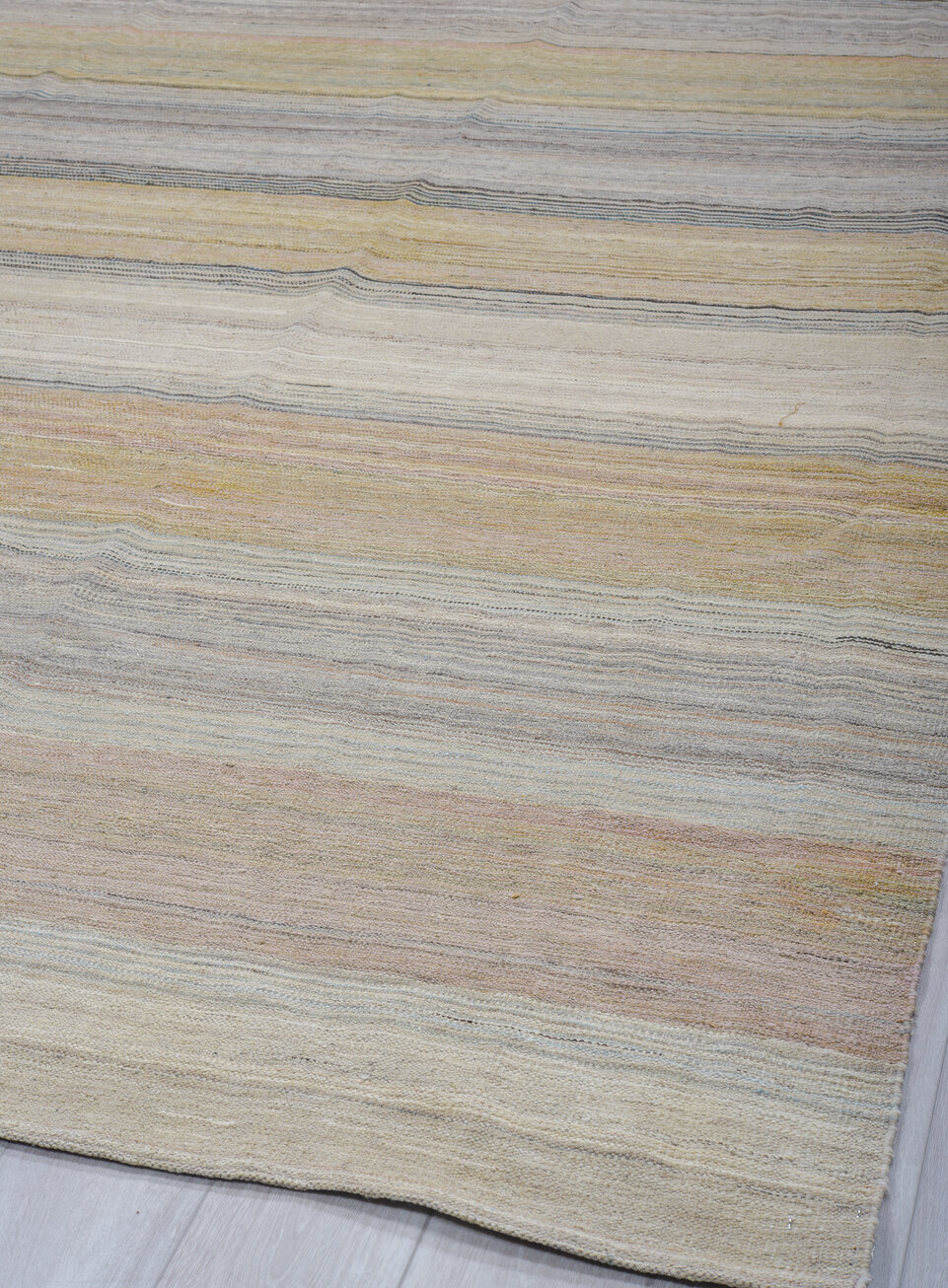 10' x 14' one-of-a-kind handmade vintage Kilim large size rug. Color palette: black, charcoal, dim gray, gray, light blue