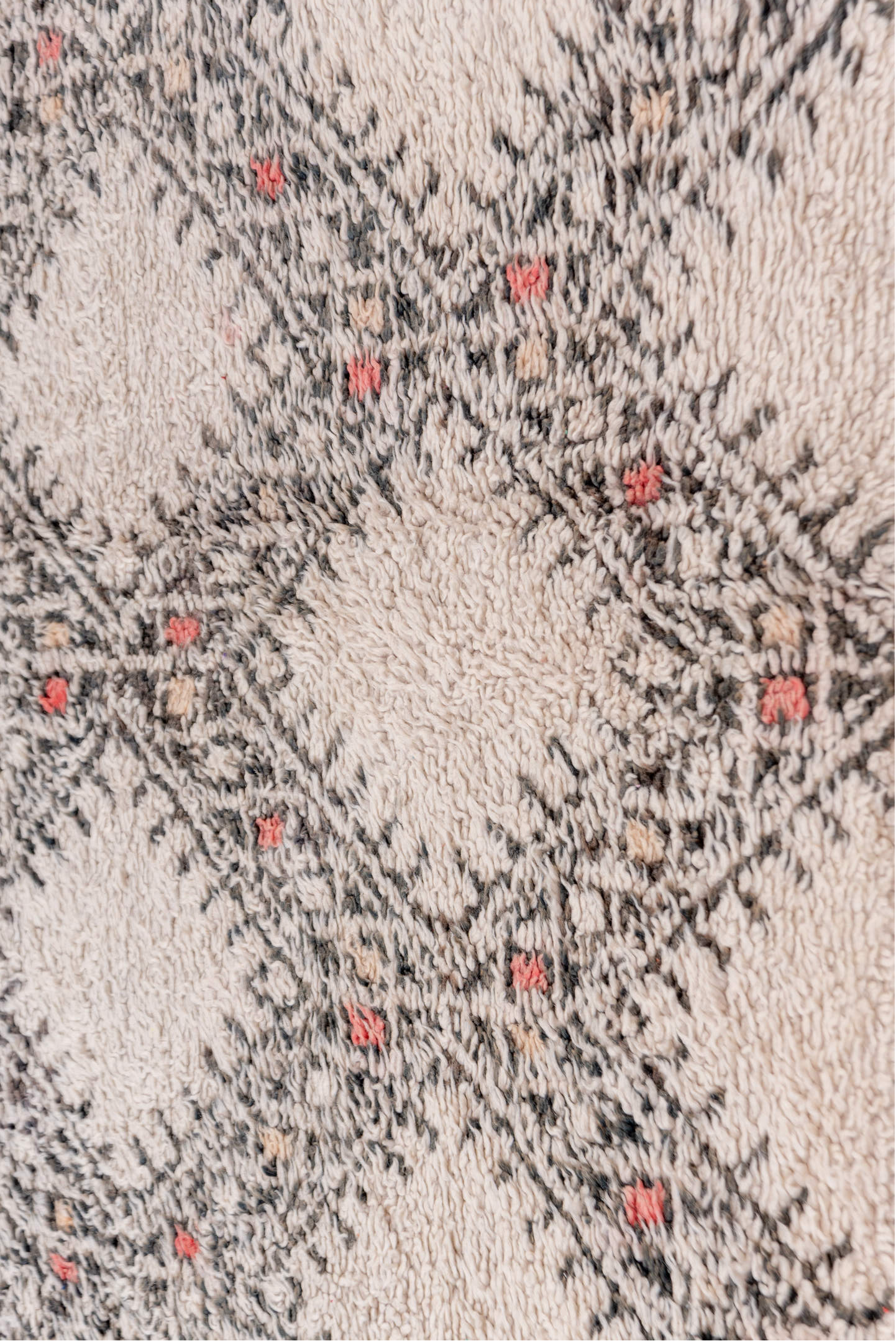 6' x 10' one-of-a-kind handmade vintage Moroccan large size rug. Color palette: antiquewhite, black, brown, charcoal