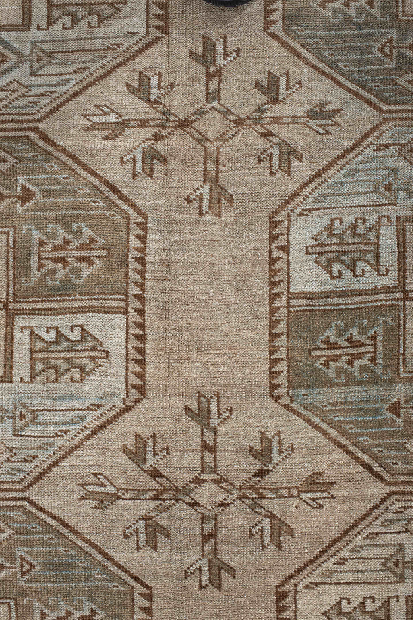 8' x 10' one-of-a-kind handmade vintage Afghan large size rug. Color palette: brown, gray, light gray, off-white, pink