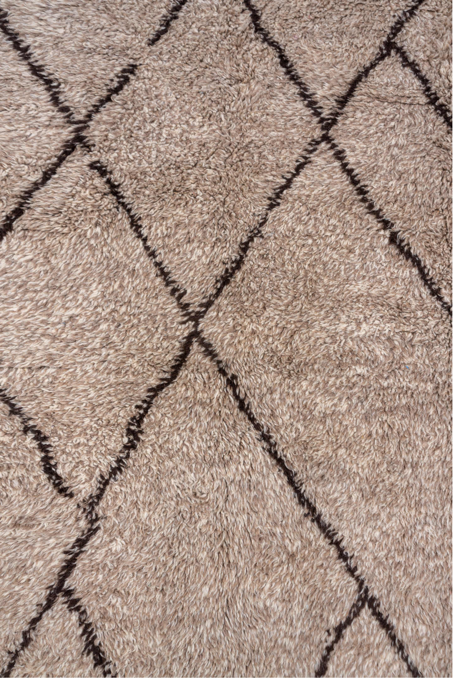 8' x 12' one-of-a-kind handmade vintage Moroccan large size rug. Color palette: brown, gray, light gray, off-white, pink