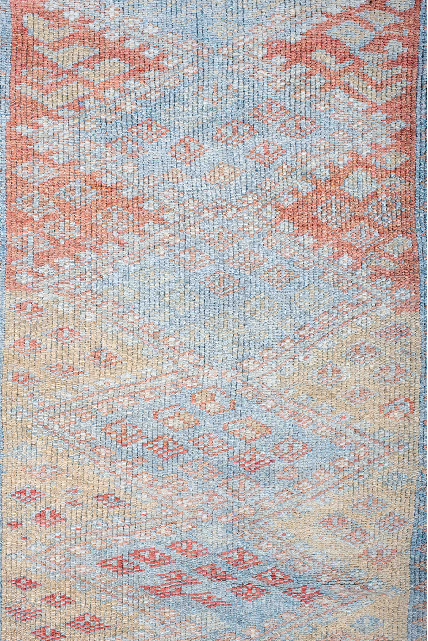 3' x 9' one-of-a-kind handmade vintage Kurd runner rug. Color palette: brown, gainsboro, gray, indian red, light blue