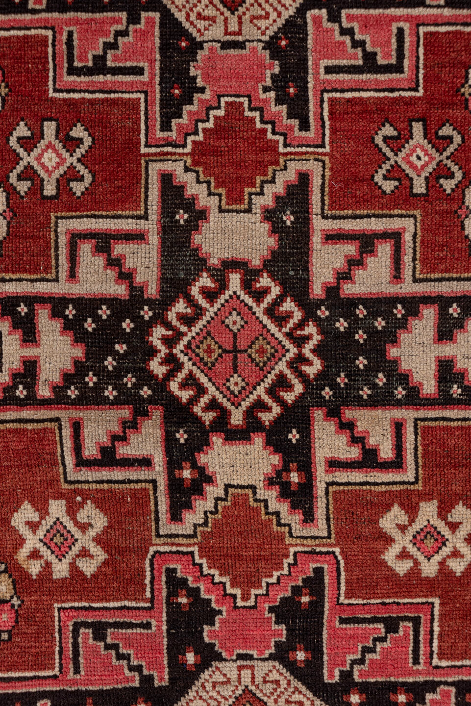 4' x 6' one-of-a-kind handmade vintage Shirvan small size rug. Color palette: brown, burgundy, indian red, pink, red