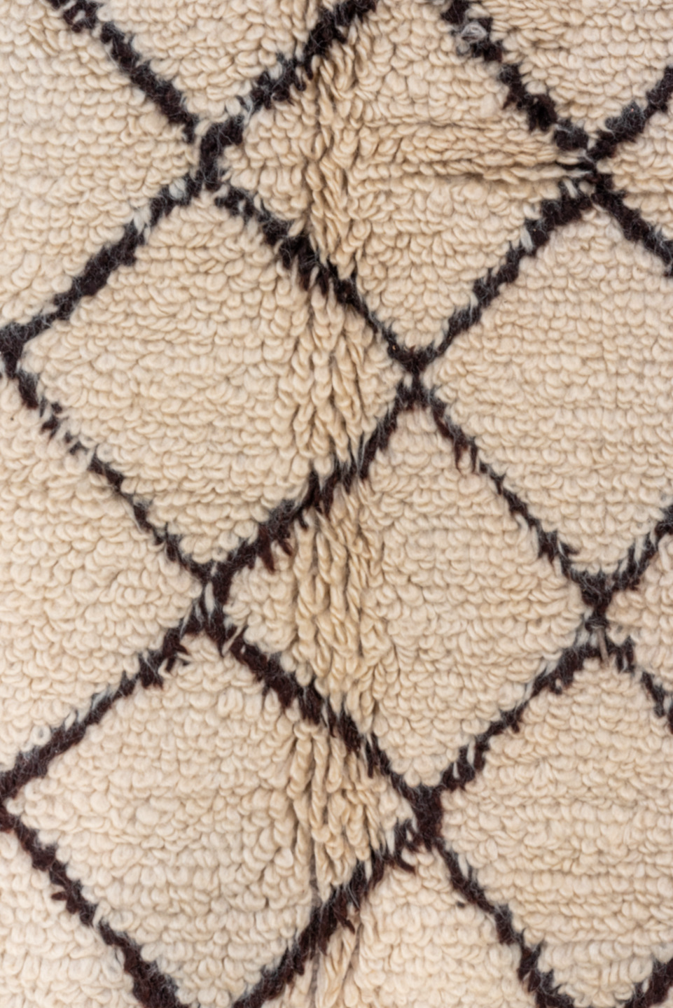 7' x 13' one-of-a-kind handmade vintage Moroccan large size rug. Color palette: antiquewhite, brown, gray, light gray, linen