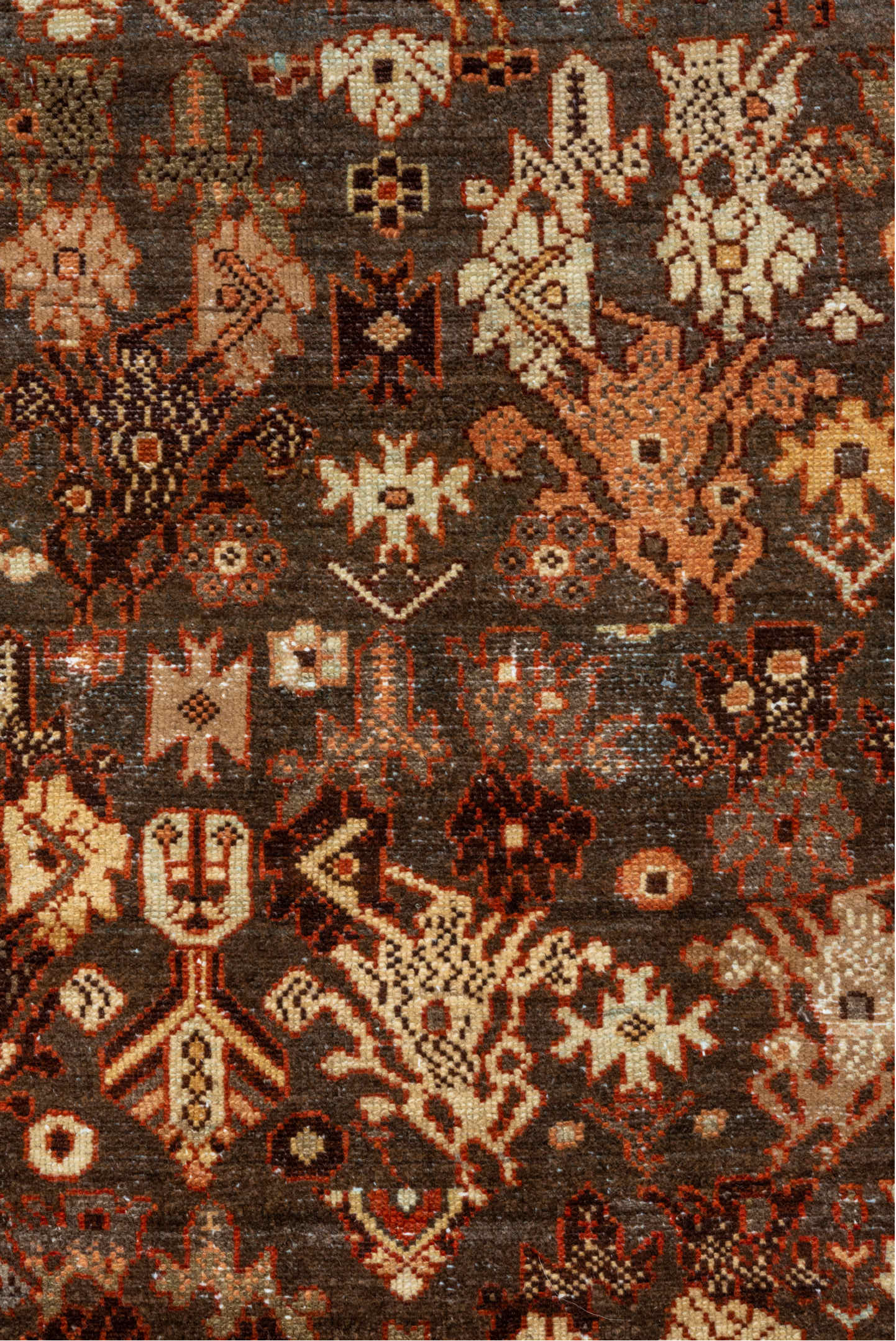 4' x 13' one-of-a-kind handmade vintage Malayer runner rug. Color palette: brown, pink