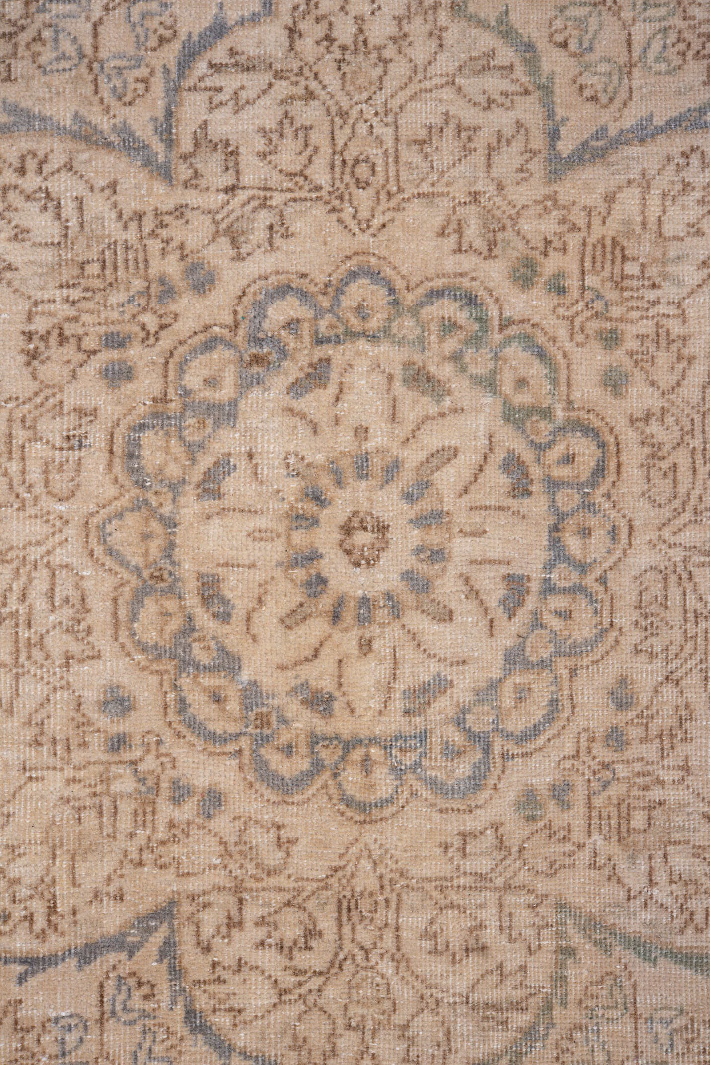 8' x 11' one-of-a-kind handmade vintage Kaisary large size rug. Color palette: brown, gray, off-white, orange, pink