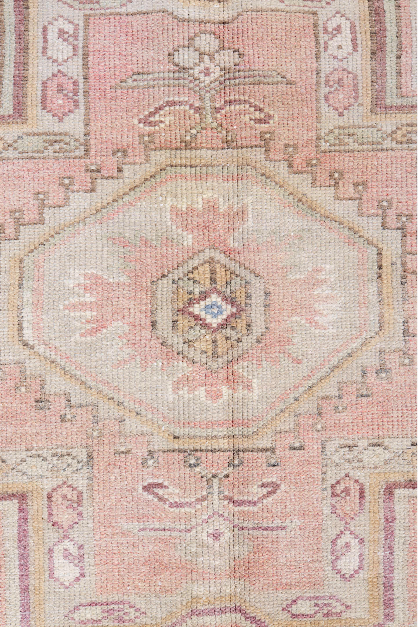 4' x 8' one-of-a-kind handmade vintage Caucasian rug. Color palette: antiquewhite, dark gray, gray, light gray, linen