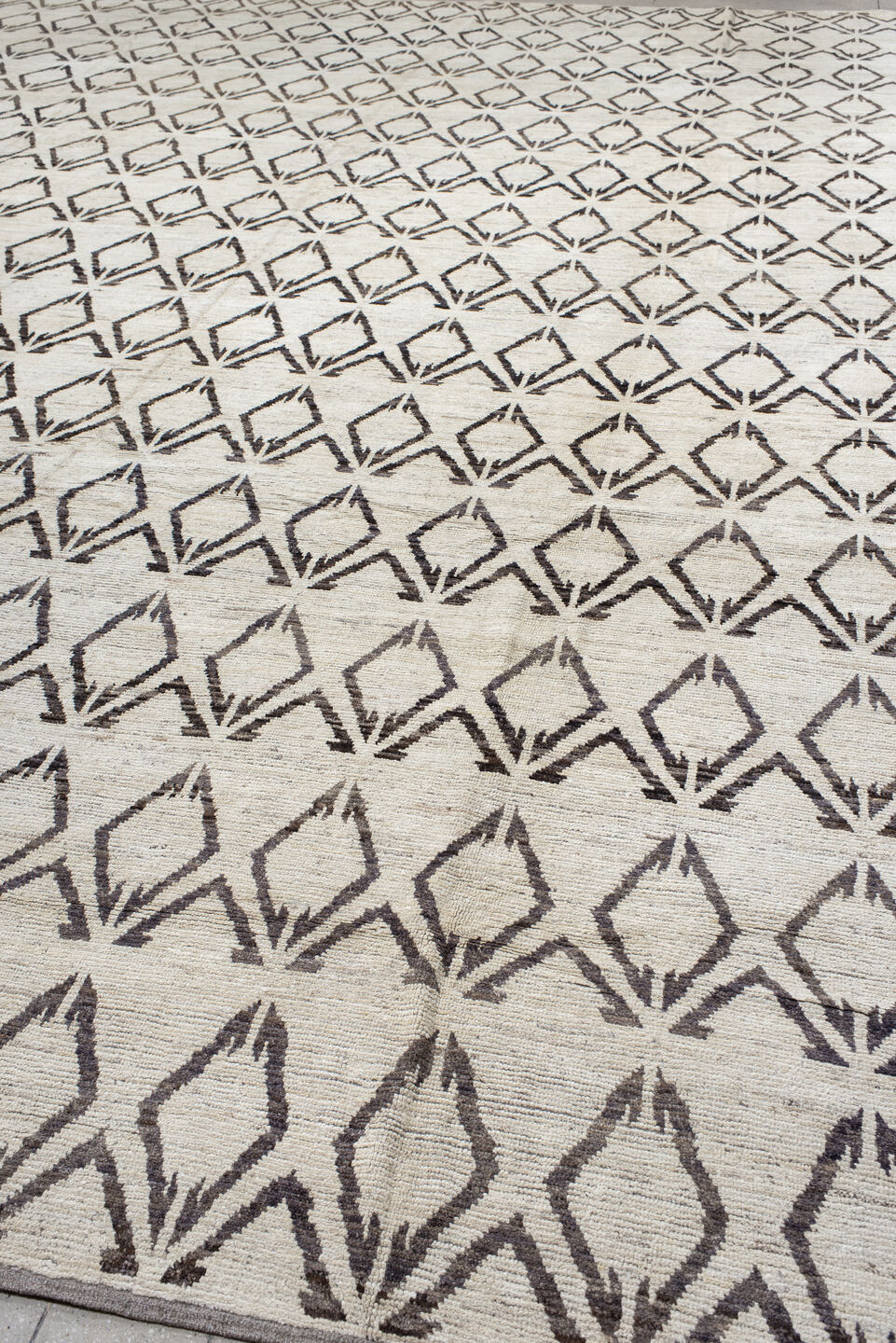 14' x 19' one-of-a-kind handmade vintage Tulu oversize rug. Color palette: black, dark gray, gainsboro, gray, light gray