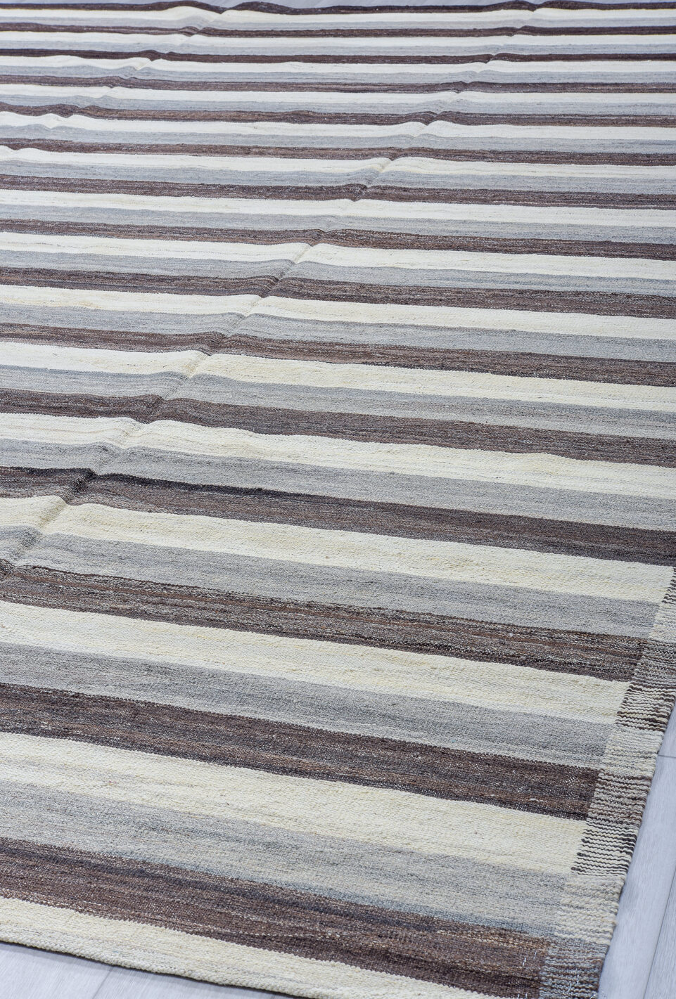 10' x 13' one-of-a-kind handmade vintage Kilim large size rug. Color palette: black, dark gray, gainsboro, gray, light blue