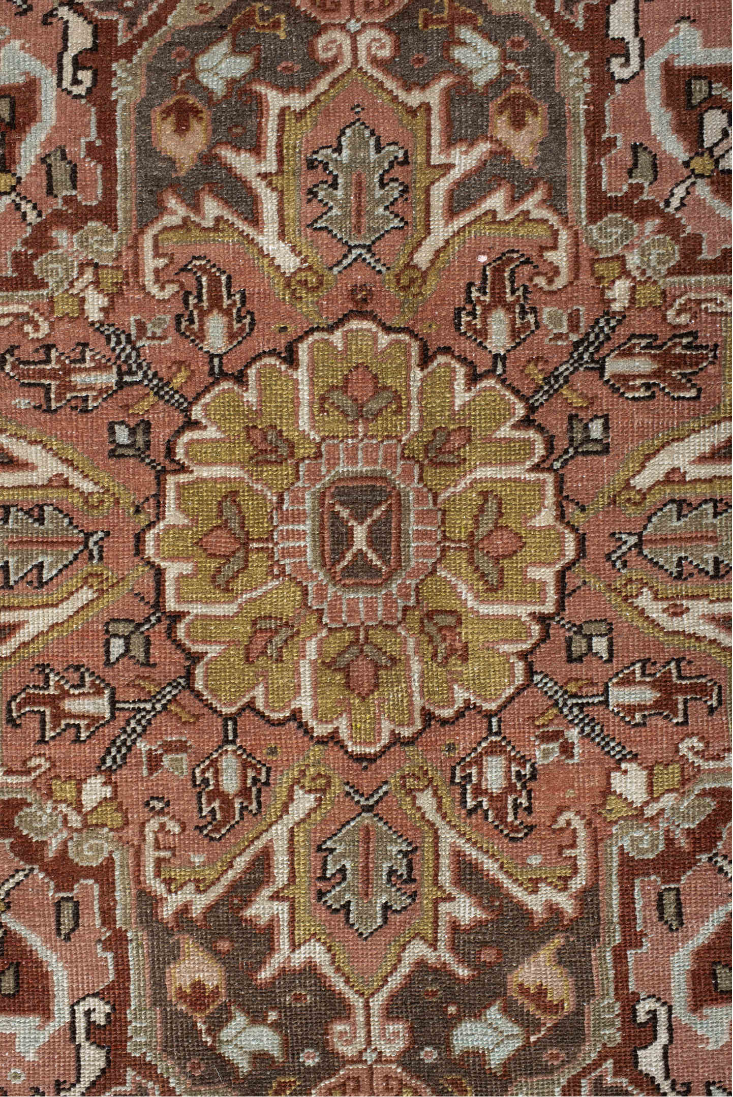 8' x 11' one-of-a-kind handmade vintage Heriz large size rug. Color palette: brown, gray, pink, redwood