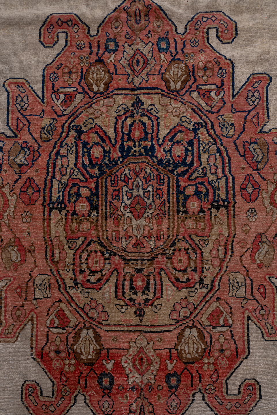 6' x 11' one-of-a-kind handmade vintage Malayer large size rug. Color palette: black, blue, brown, gray, pink, red, redwood