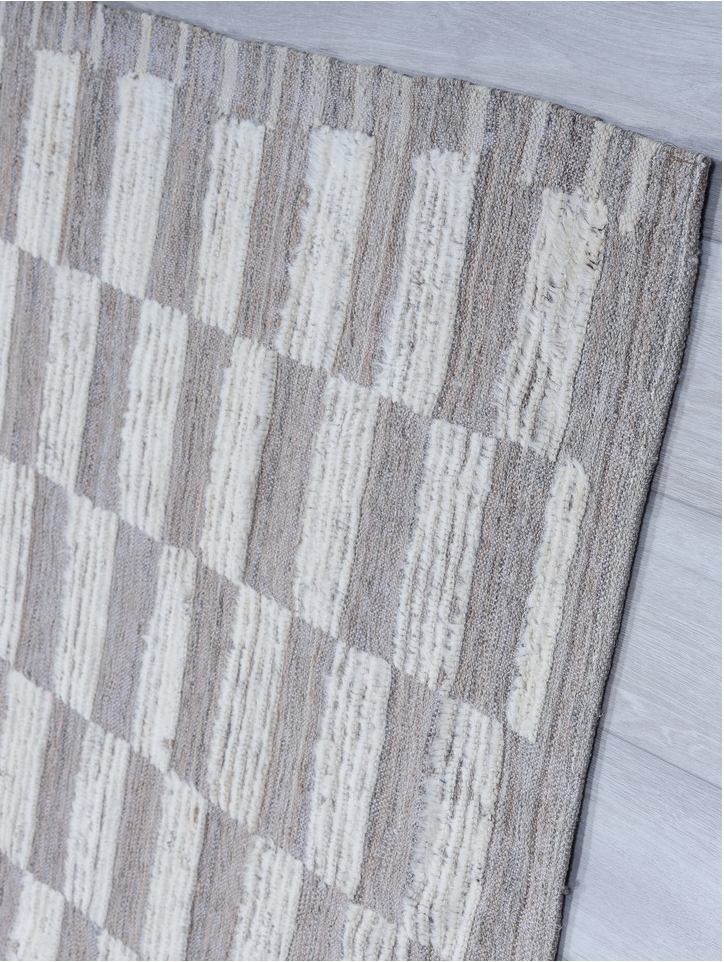 6' x 9' one-of-a-kind handmade vintage Tulu medium size rug. Color palette: blue, dark gray, dim gray, gainsboro, gray