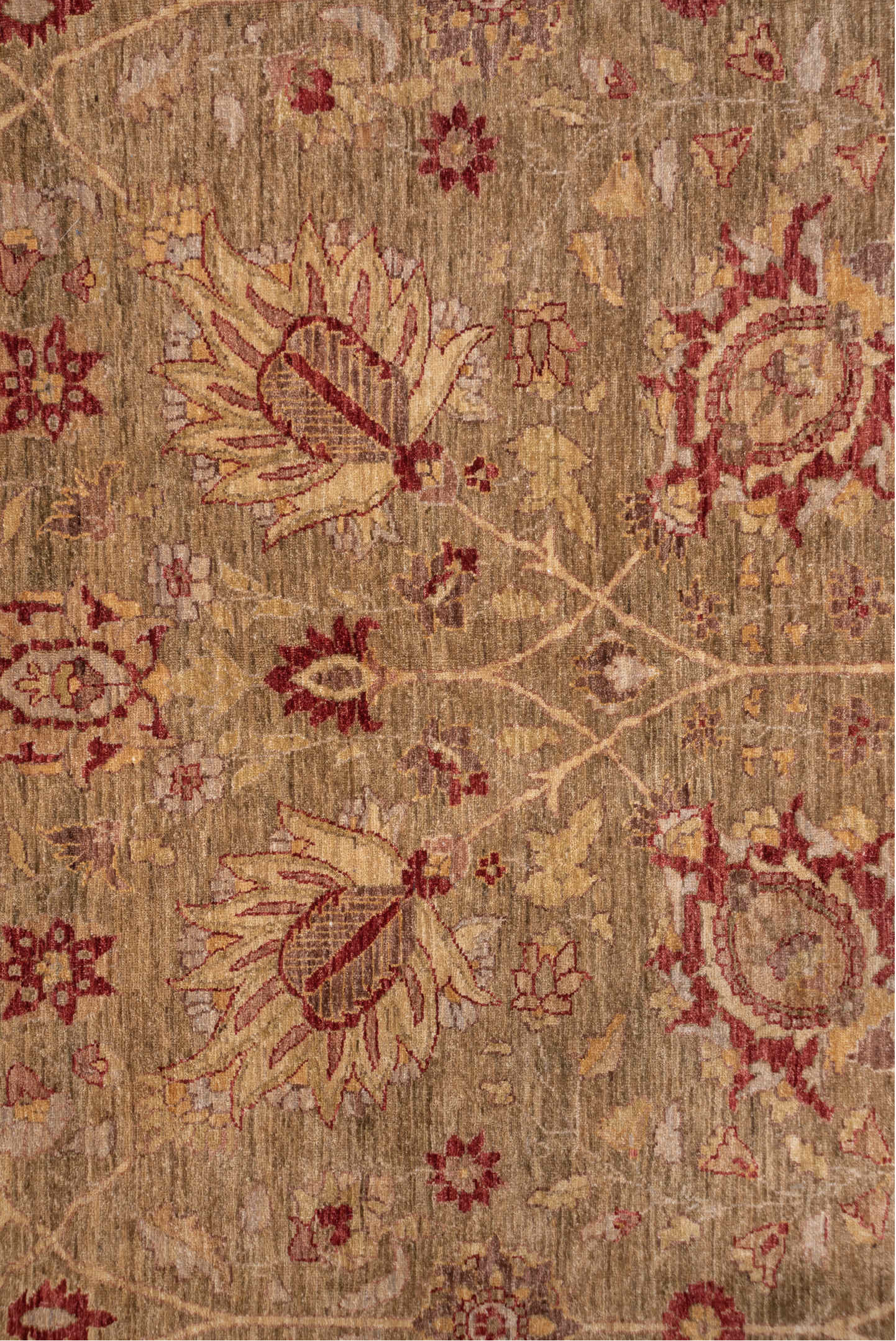 12' x 17' one-of-a-kind handmade vintage Sultanabad oversize rug. Color palette: brown, gray, pink, red