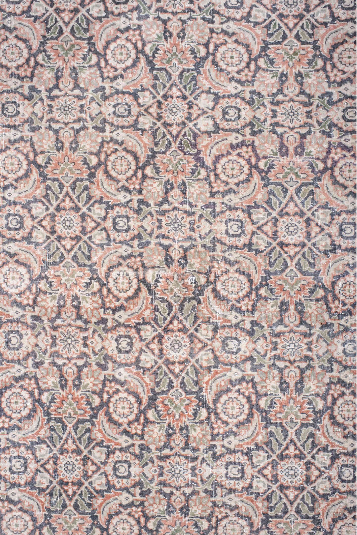 8' x 11' one-of-a-kind handmade vintage Tabriz large size rug. Color palette: dark gray, gray, light gray, linen, misty rose