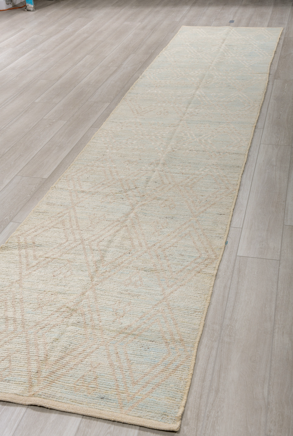 3' x 16' one-of-a-kind handmade vintage Tulu runner rug. Color palette: brown, gray, light gray, off-white, pink, silver