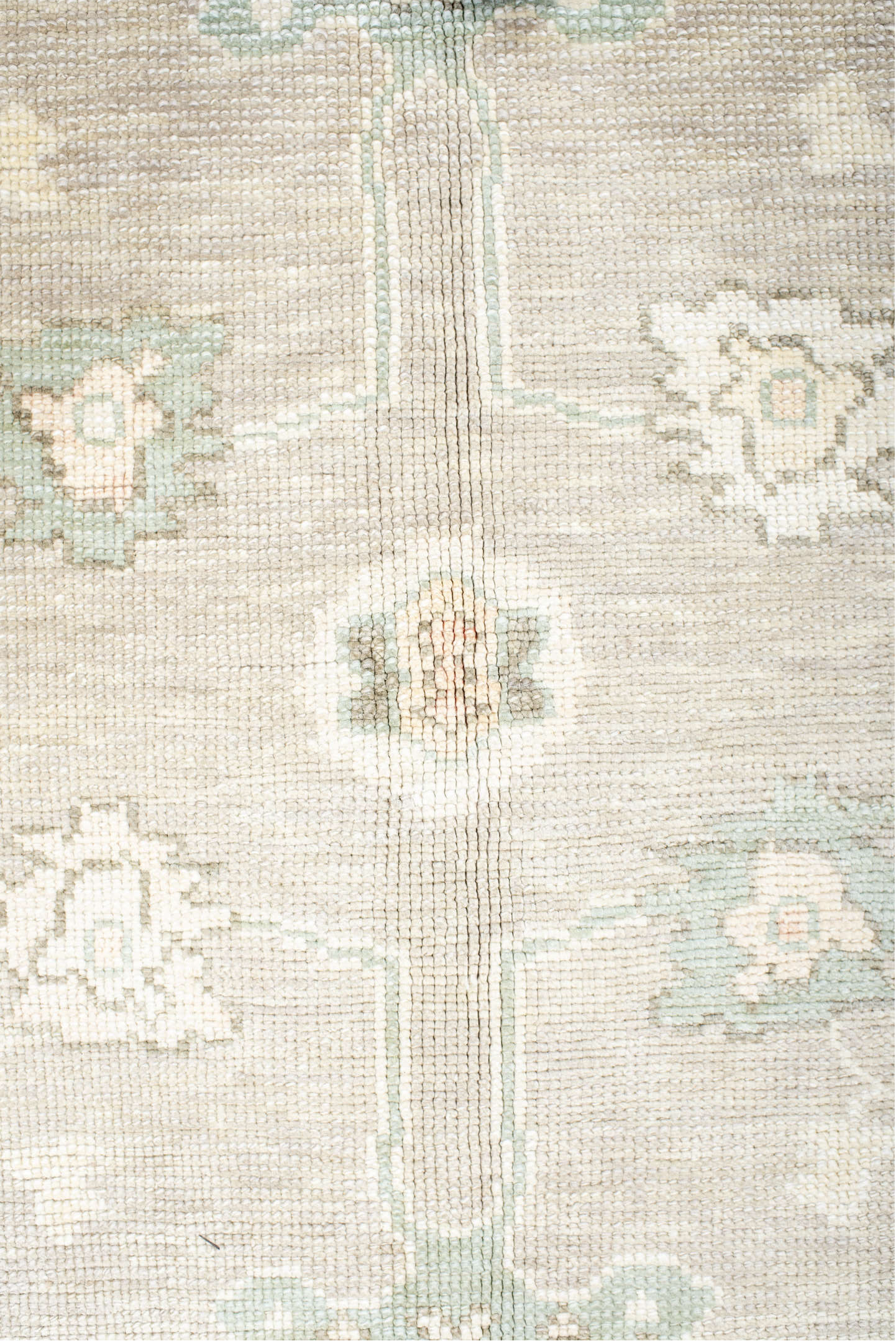 8' x 11' one-of-a-kind handmade vintage Oushak large size rug. Color palette: antiquewhite, beige, floral white, gray, ivory