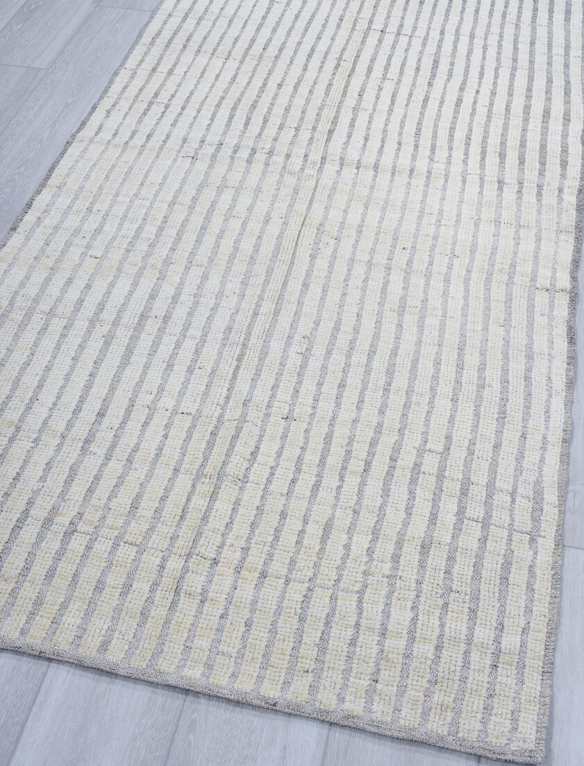 3' x 9' one-of-a-kind handmade vintage Tulu runner rug. Color palette: dark gray, dim gray, gainsboro, gray, light blue
