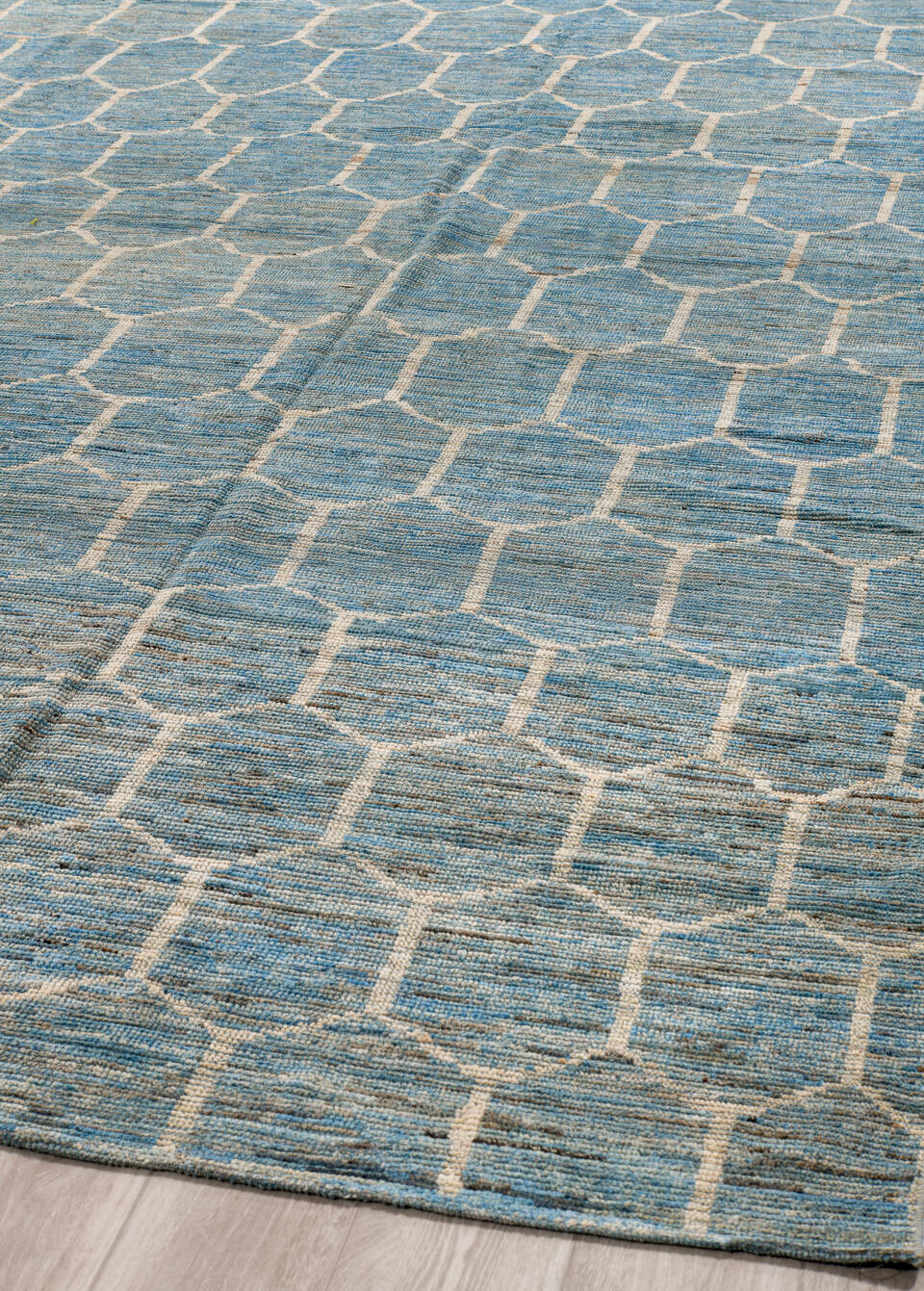 10' x 13' one-of-a-kind handmade vintage Tulu large size rug. Color palette: blue, brown, dim gray, gainsboro, gray