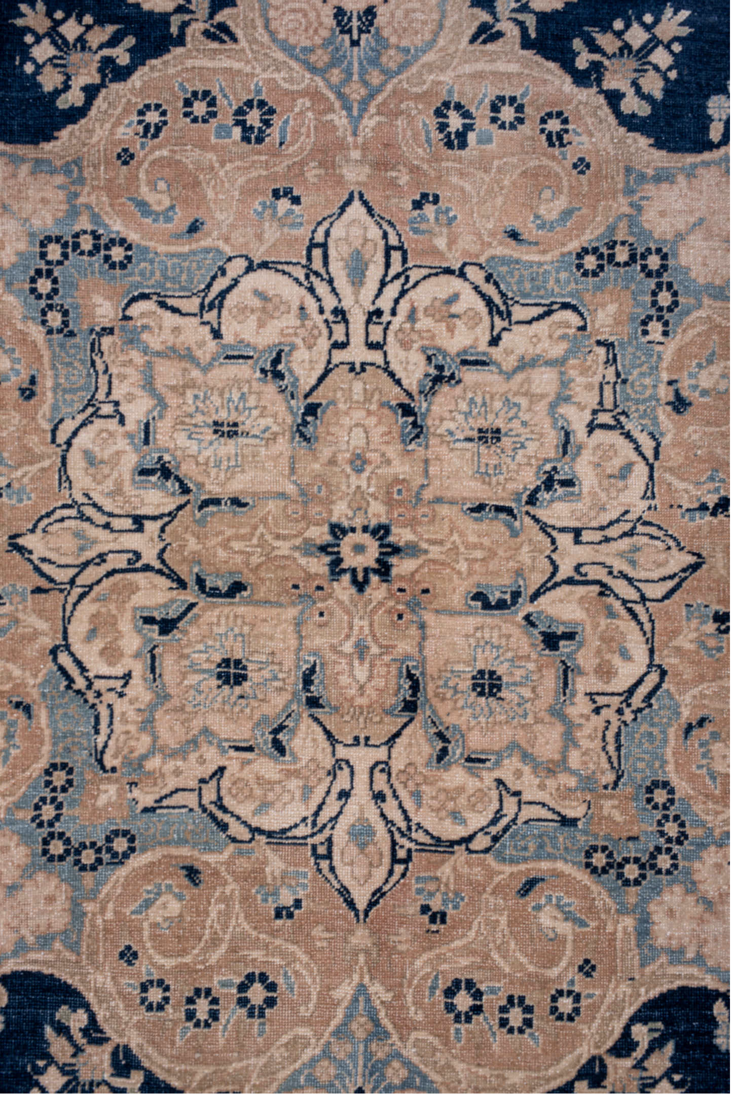 8' x 11' one-of-a-kind handmade vintage Kerman large size rug. Color palette: black, blue, dim gray, fiord, gray, light gray