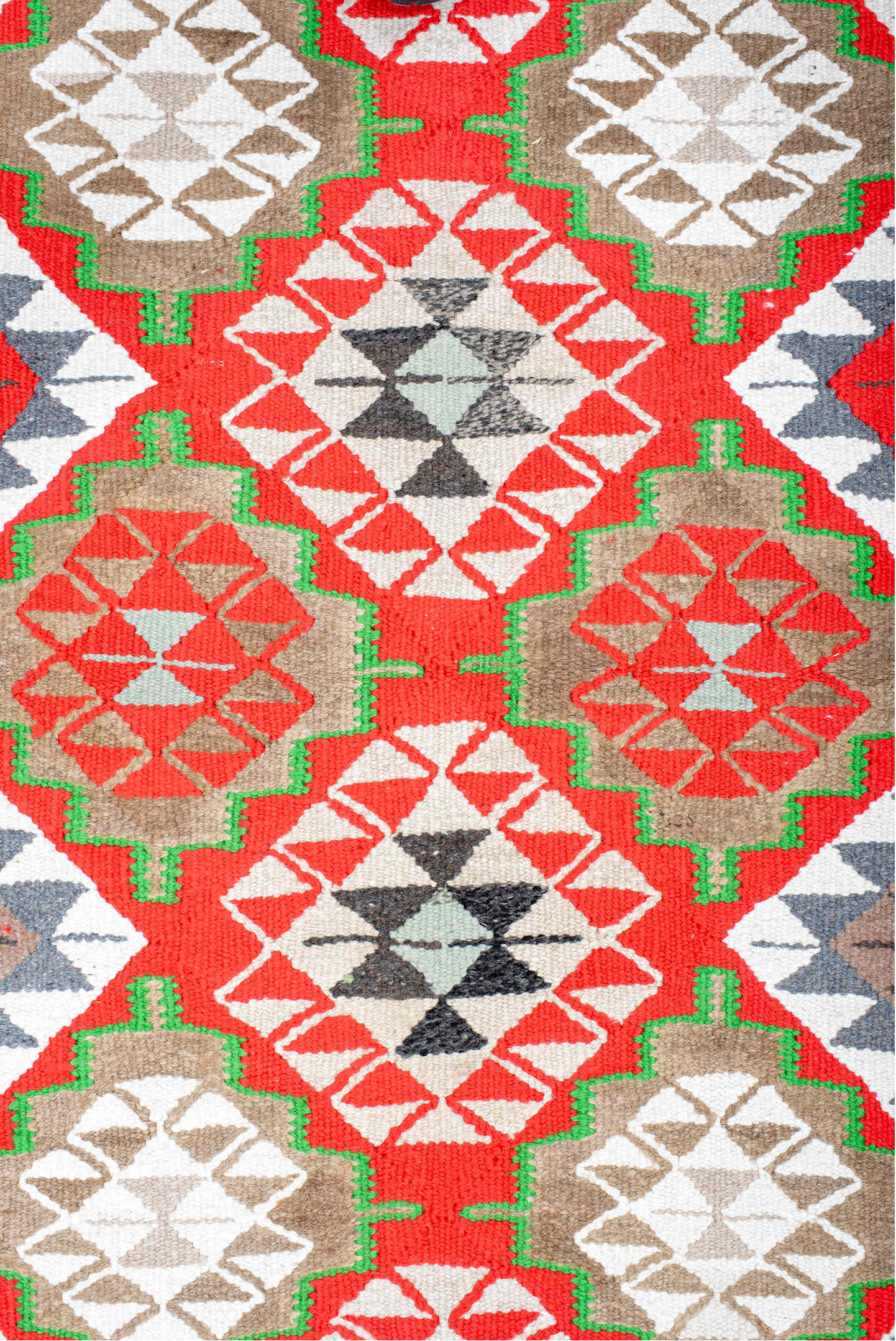 3' x 13' one-of-a-kind handmade vintage Kilim runner rug. Color palette: brown, fire brick, gray, green, indian red