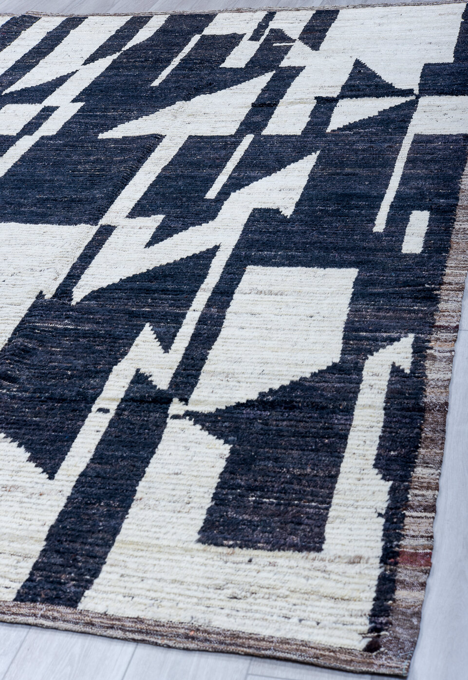 9' x 11' one-of-a-kind handmade vintage Tulu large size rug. Color palette: blue, dark gray, fiord, gainsboro, gray