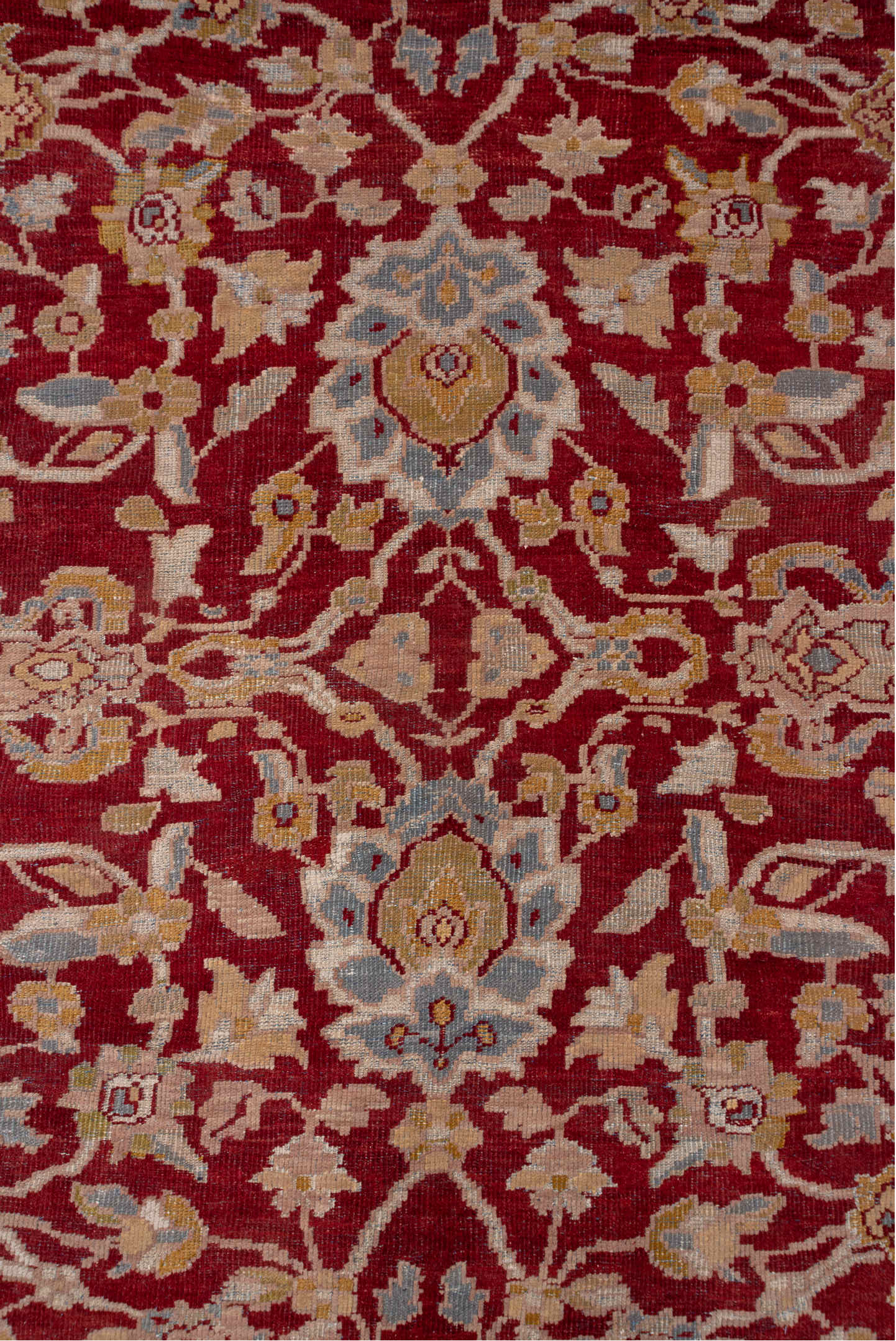 13' x 17' one-of-a-kind handmade vintage Sultanabad oversize rug. Color palette: brown, dim gray, gray, pink, red, wine