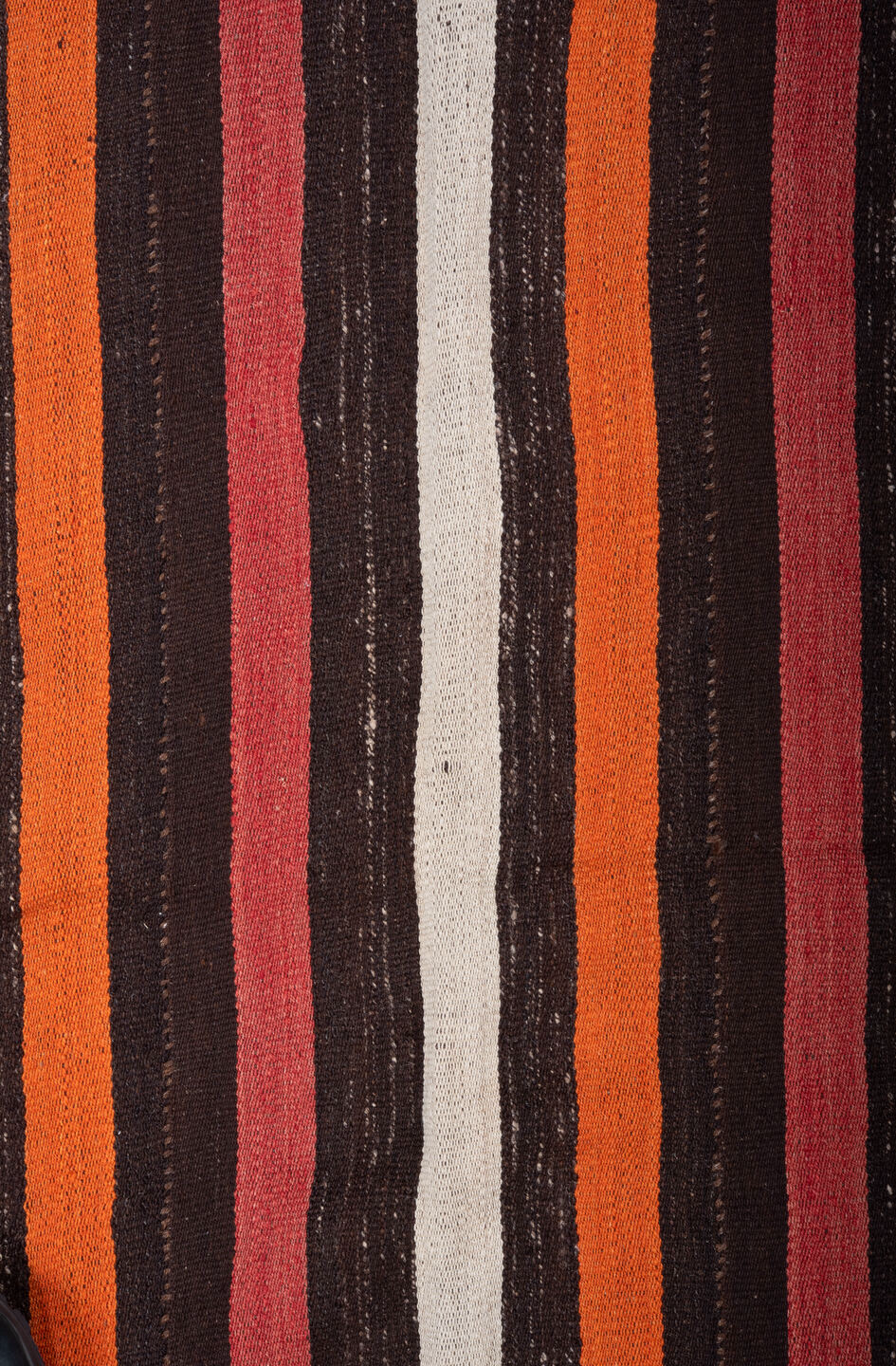 6' x 8' one-of-a-kind handmade vintage Kilim medium size rug. Color palette: black, brown, coral, fire brick, gray