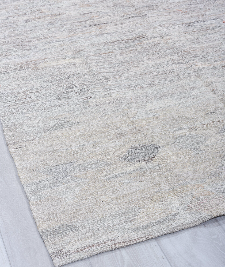 4' x 6' one-of-a-kind handmade vintage Kilim small size rug. Color palette: dark gray, dim gray, gainsboro, gray, light blue