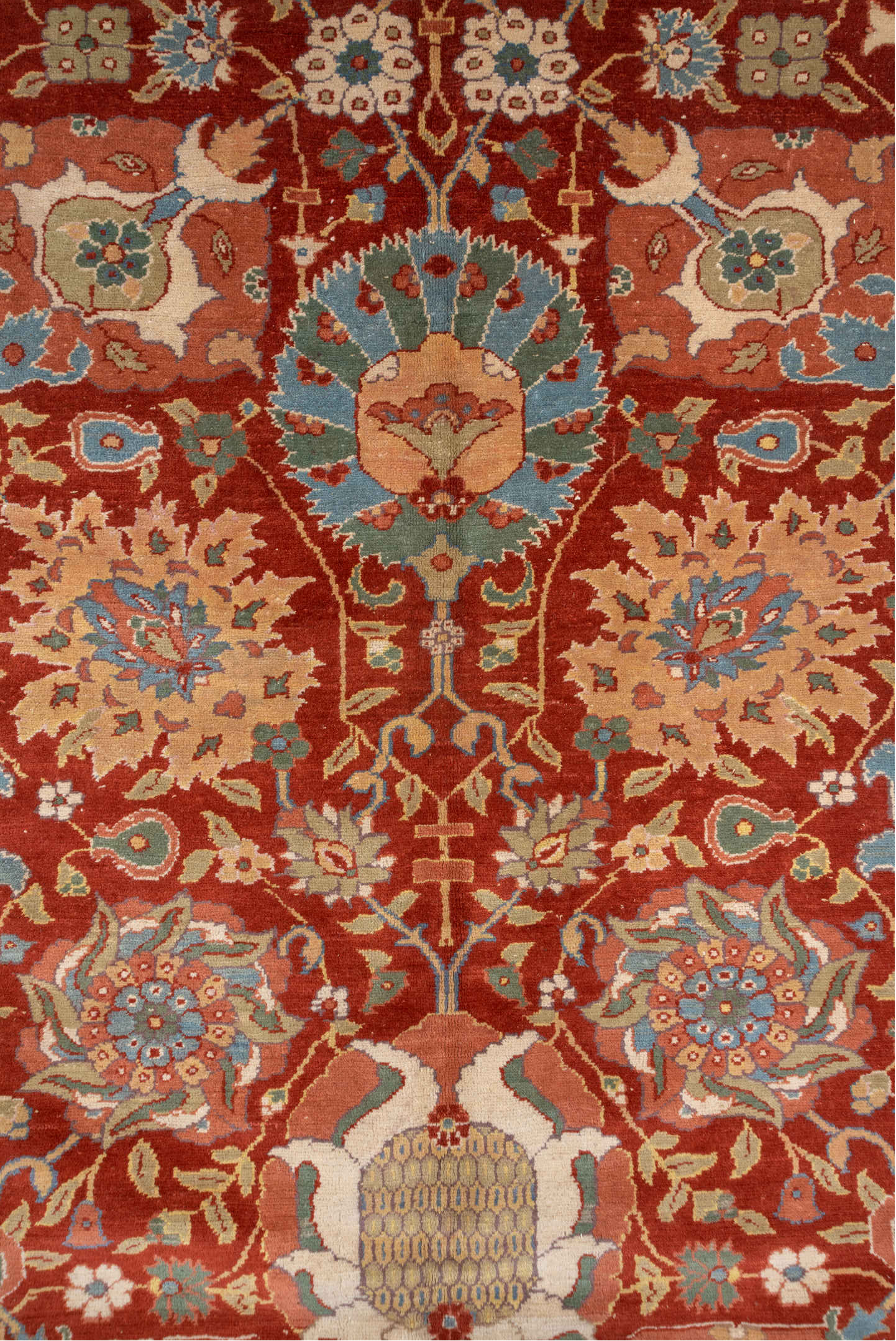 10' x 13' one-of-a-kind handmade vintage Sultanabad large size rug. Color palette: brown, orange, gray, light gray, pink