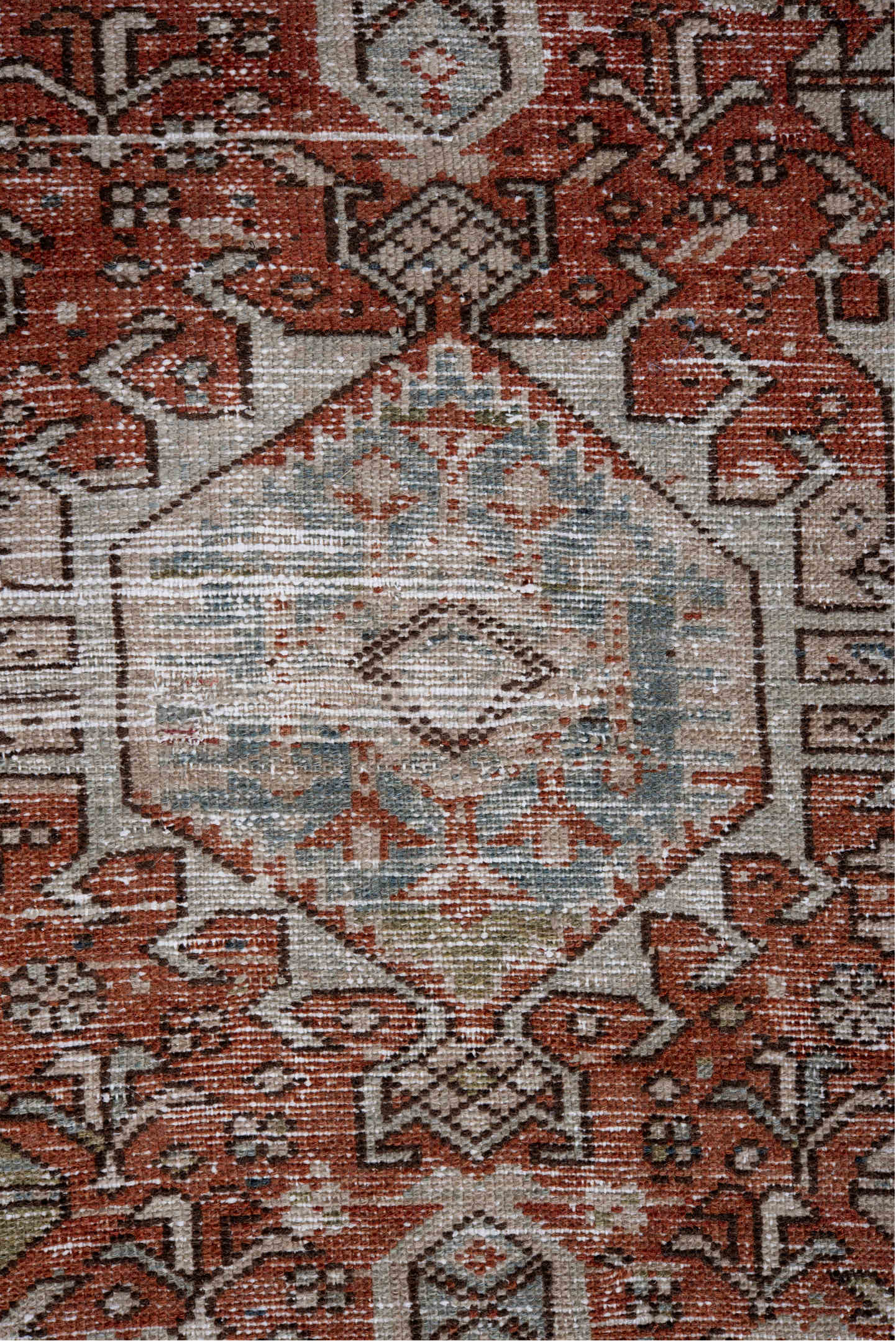 2' x 10' one-of-a-kind handmade vintage Karaje runner rug. Color palette: gray, brown, pink, light gray, off-white, dim gray