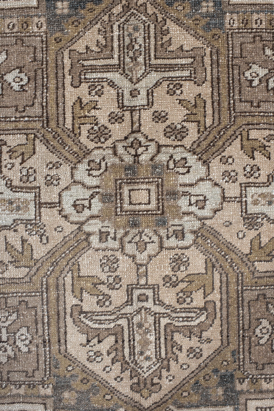 8' x 11' one-of-a-kind handmade vintage Heriz large size rug. Color palette: gray, light gray, off-white, pink, brown