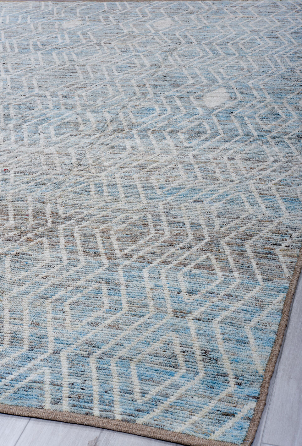 9' x 12' one-of-a-kind handmade vintage Tulu large size rug. Color palette: blue, dim gray, gainsboro, gray, light blue