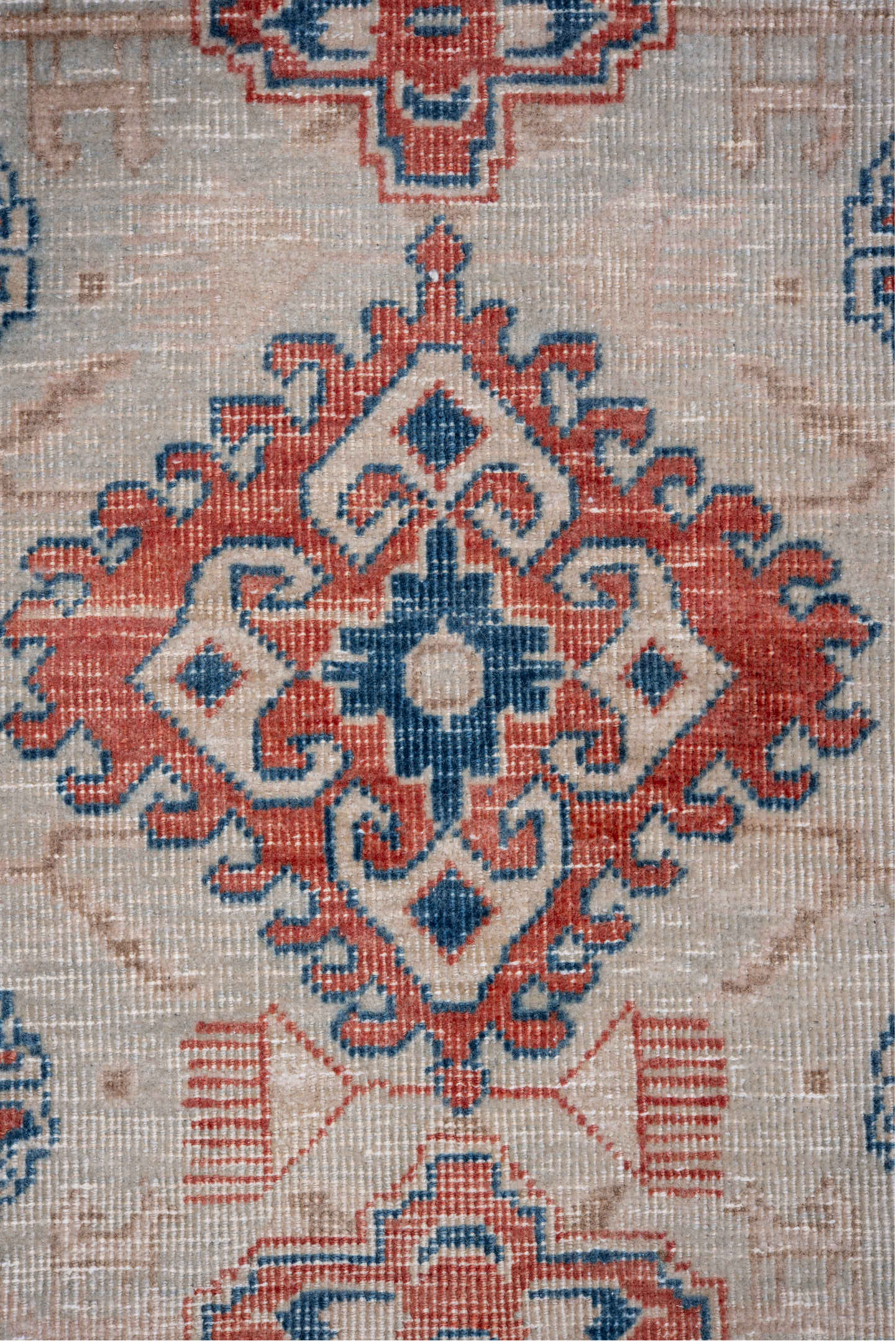 6' x 10' one-of-a-kind handmade vintage Veece large size rug. Color palette: blue, brown, dark gray, fiord, gainsboro, gray