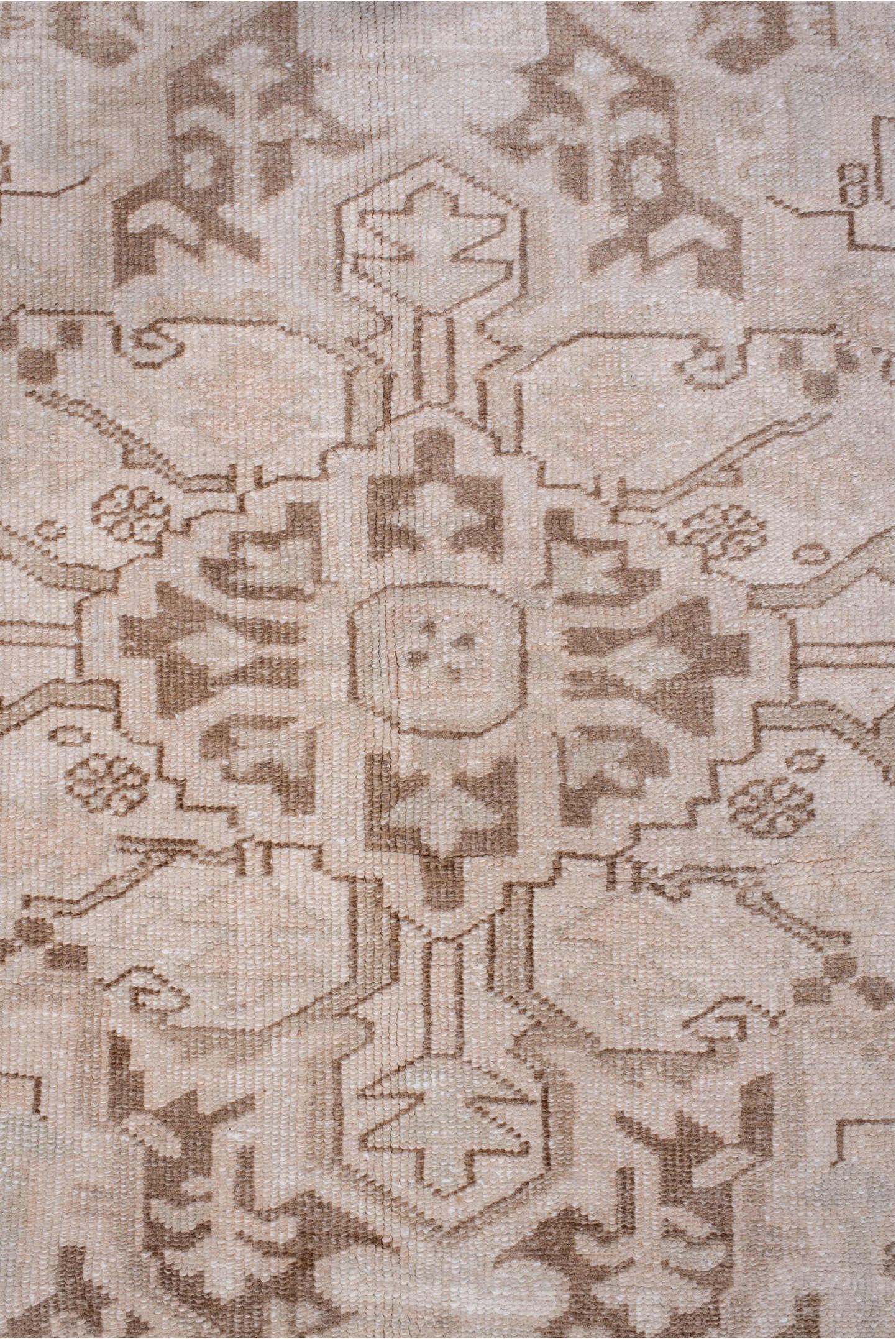 9' x 13' one-of-a-kind handmade vintage Heriz large size rug. Color palette: brown, gray, light gray, linen, off-white, pink