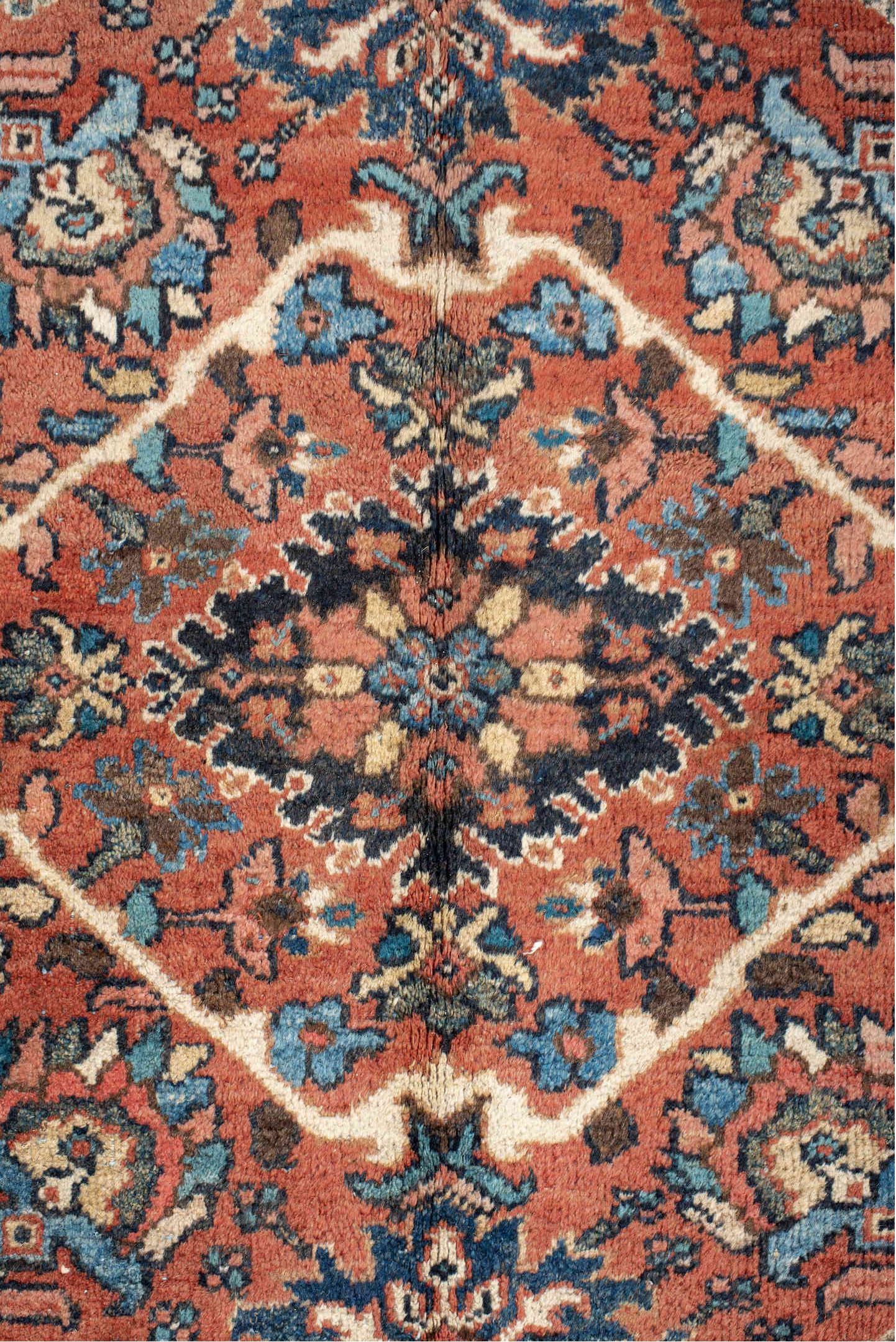 8' x 12' one-of-a-kind handmade vintage Mahal large size rug. Color palette: antiquewhite, arapawa, black, blue, brown