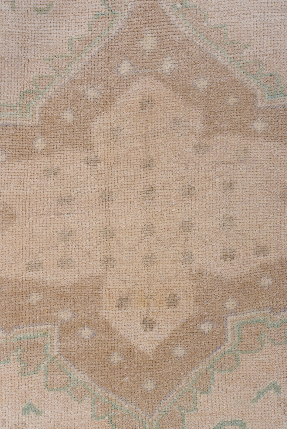 4' x 7' one-of-a-kind handmade vintage Oushak rug. Color palette: brown, gray, light gray, off-white, orange, pink